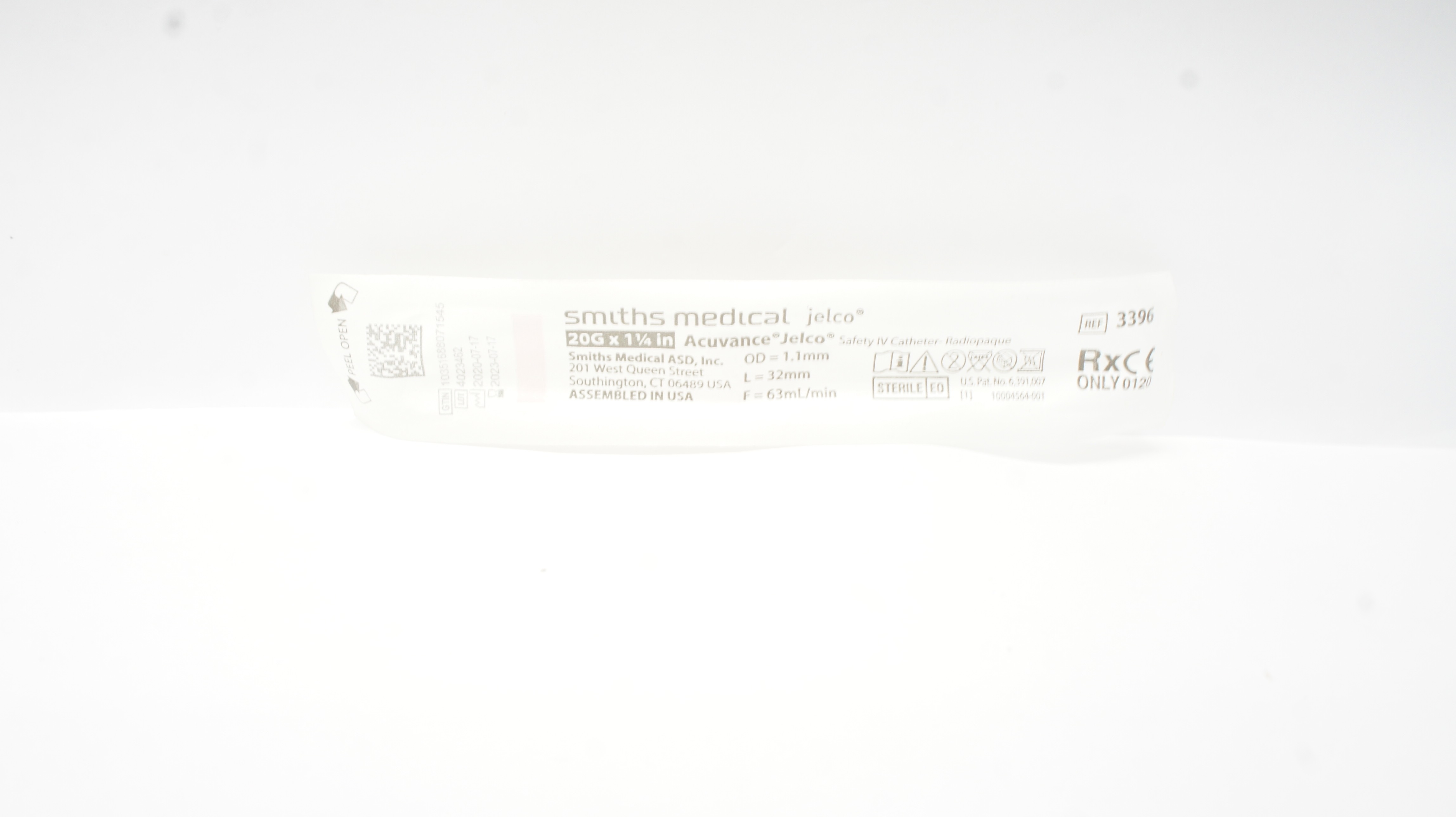 Smiths Medical 3396 Acuvance Jelco Safety IV Cath. 20G x 1-1/4inch (x)