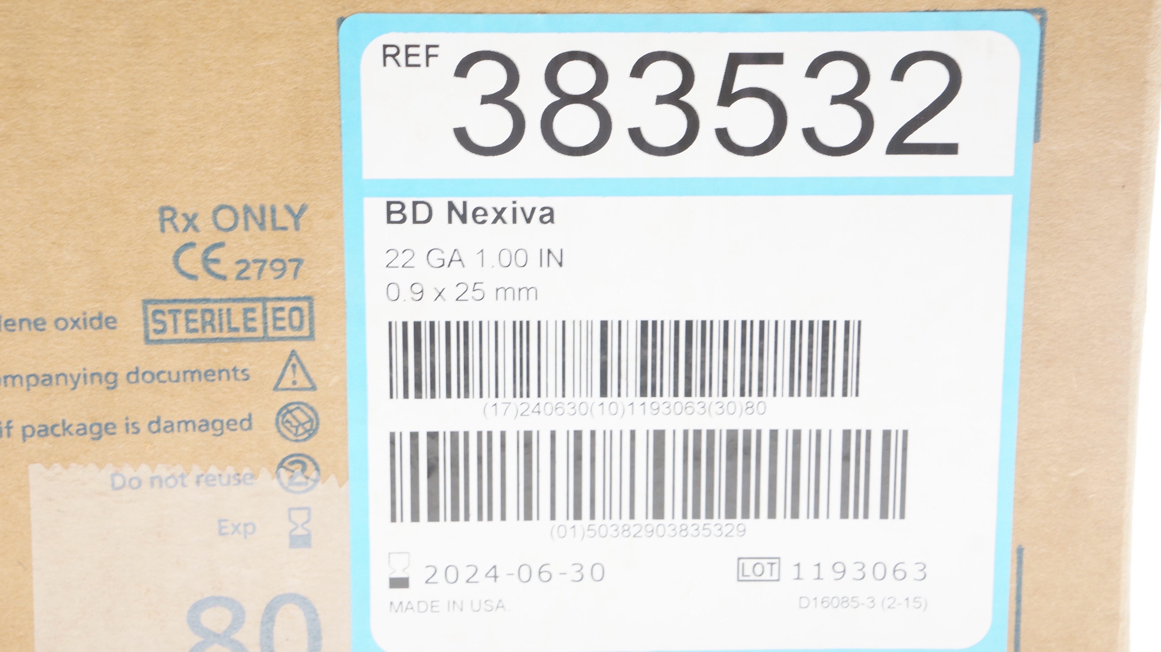 BD 383532 Nexiva Closed IV Cath. System 22Ga x 1.00 inch (x) - Box of 80