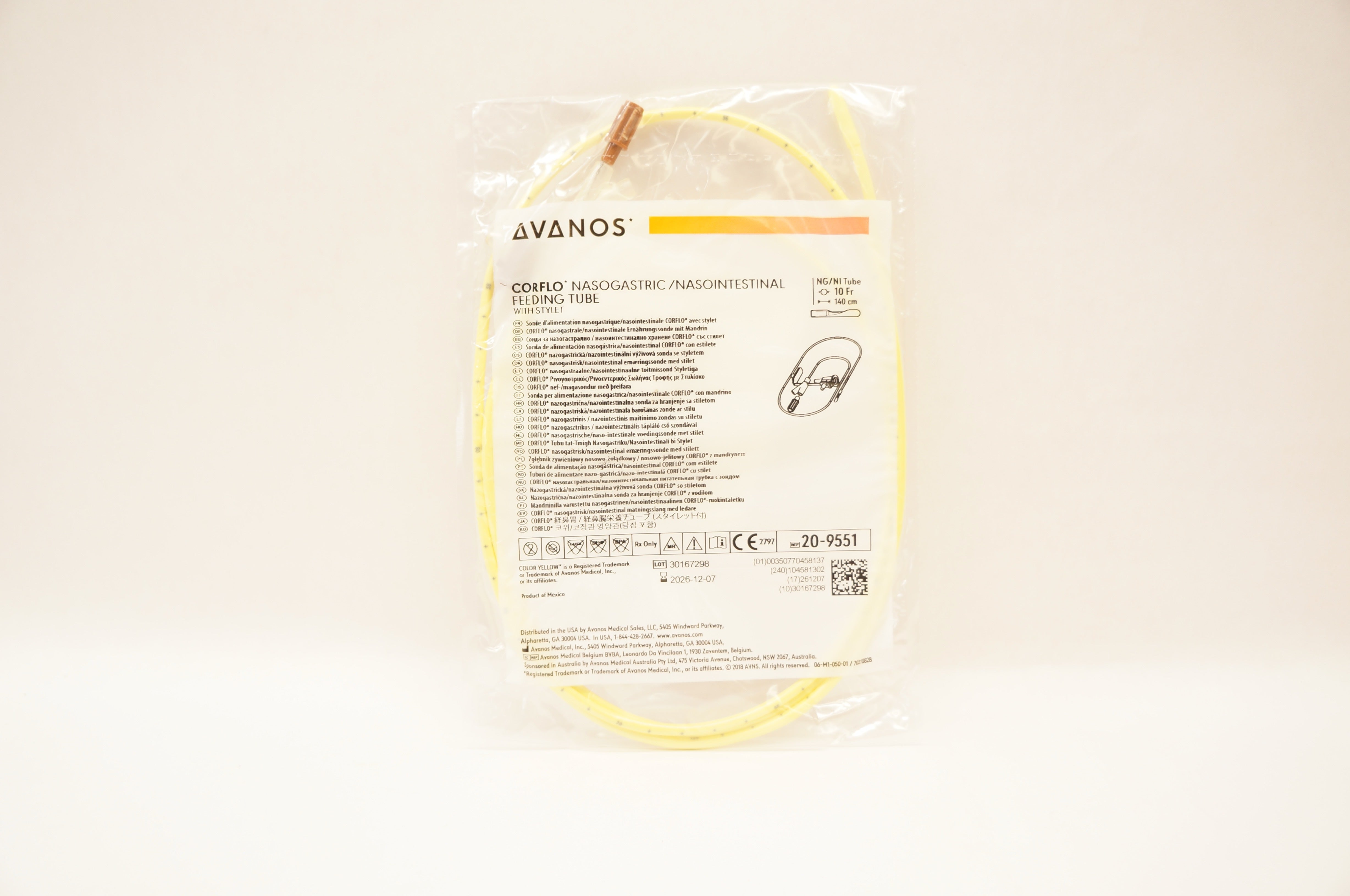 Avanos 209551 2 Nasogastric/Nasointestinal Feeding Tube 10 Fr x 140cm