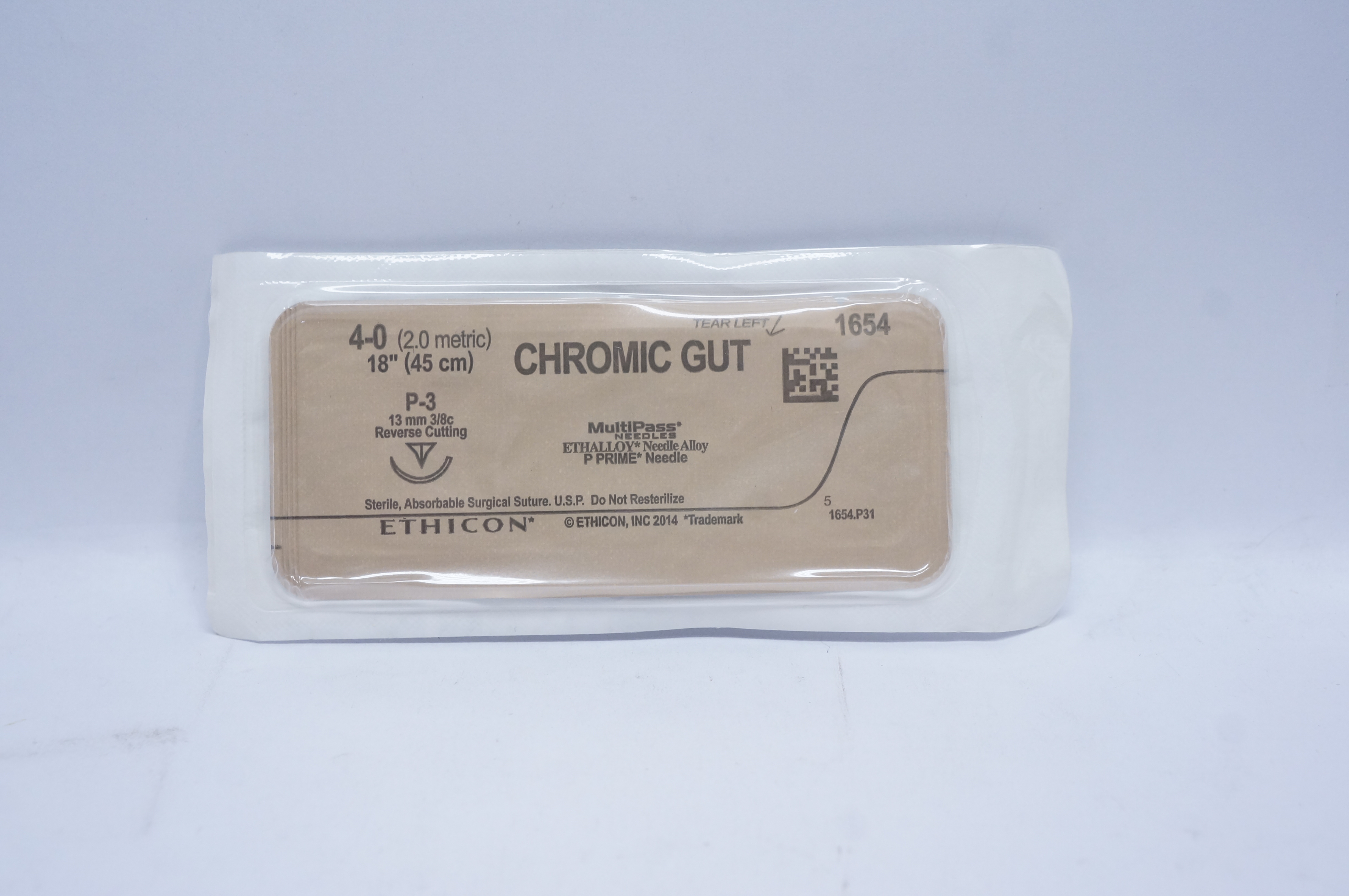 Ethicon 1654 4-0 CHROMIC GUT, P-3, 13mm 3/8 Reverse Cutting, 18inch