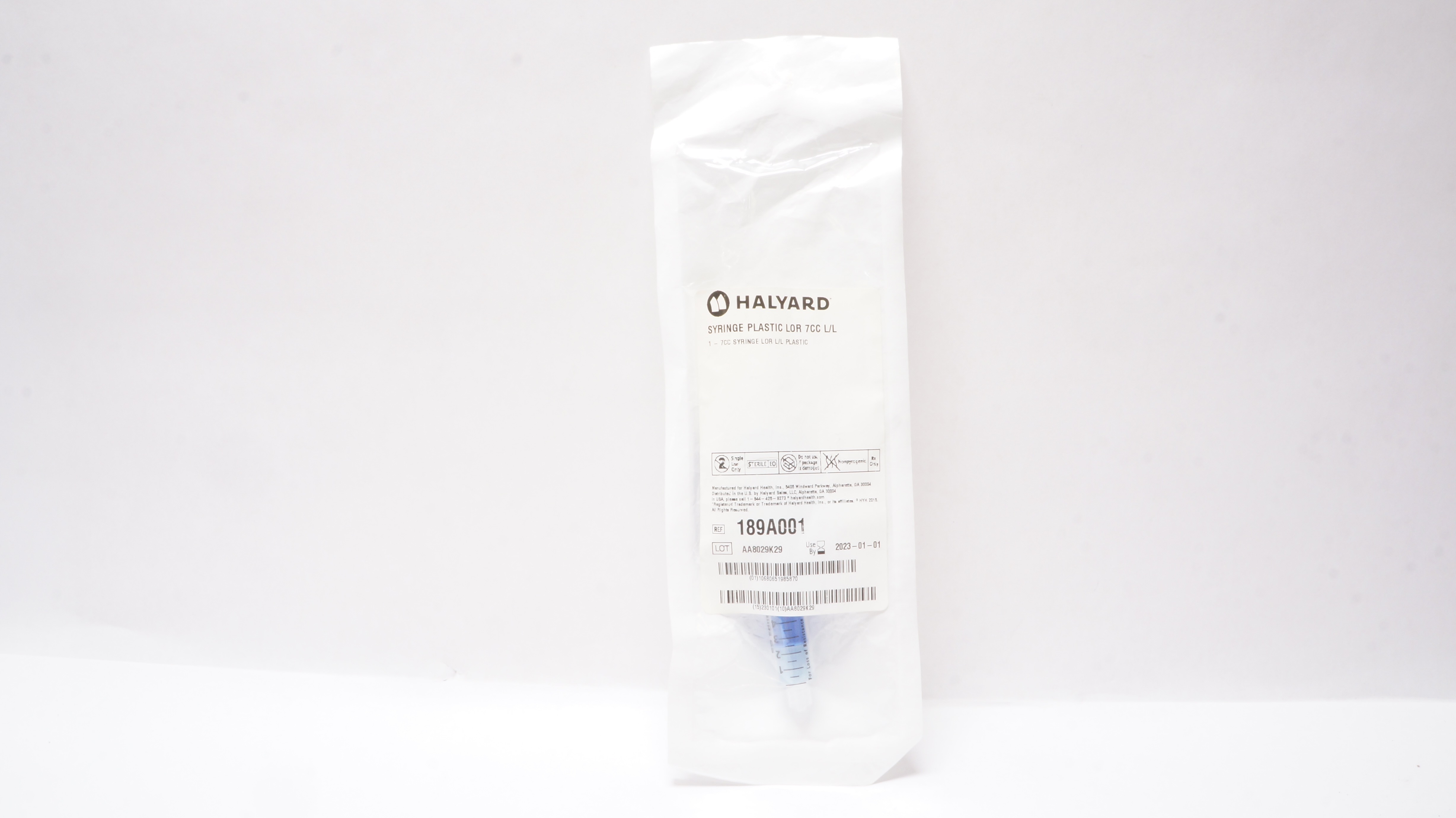 Halyard 189A001 Syringe Plastic Lor 7cc L/L (x)