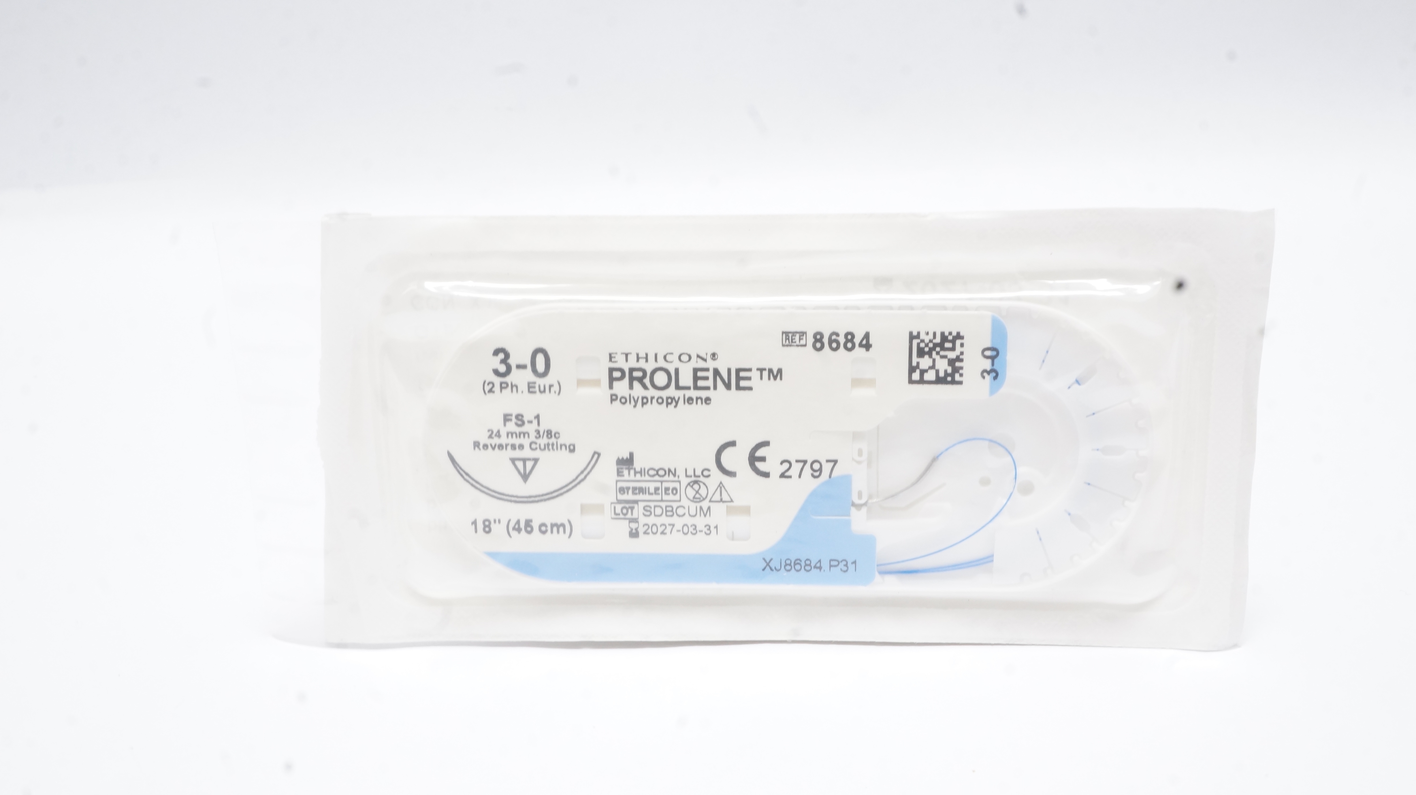 Ethicon 8684 3-0 Prolene Stre FS-1 24mm 3/8c Reverse Cutting 18inch