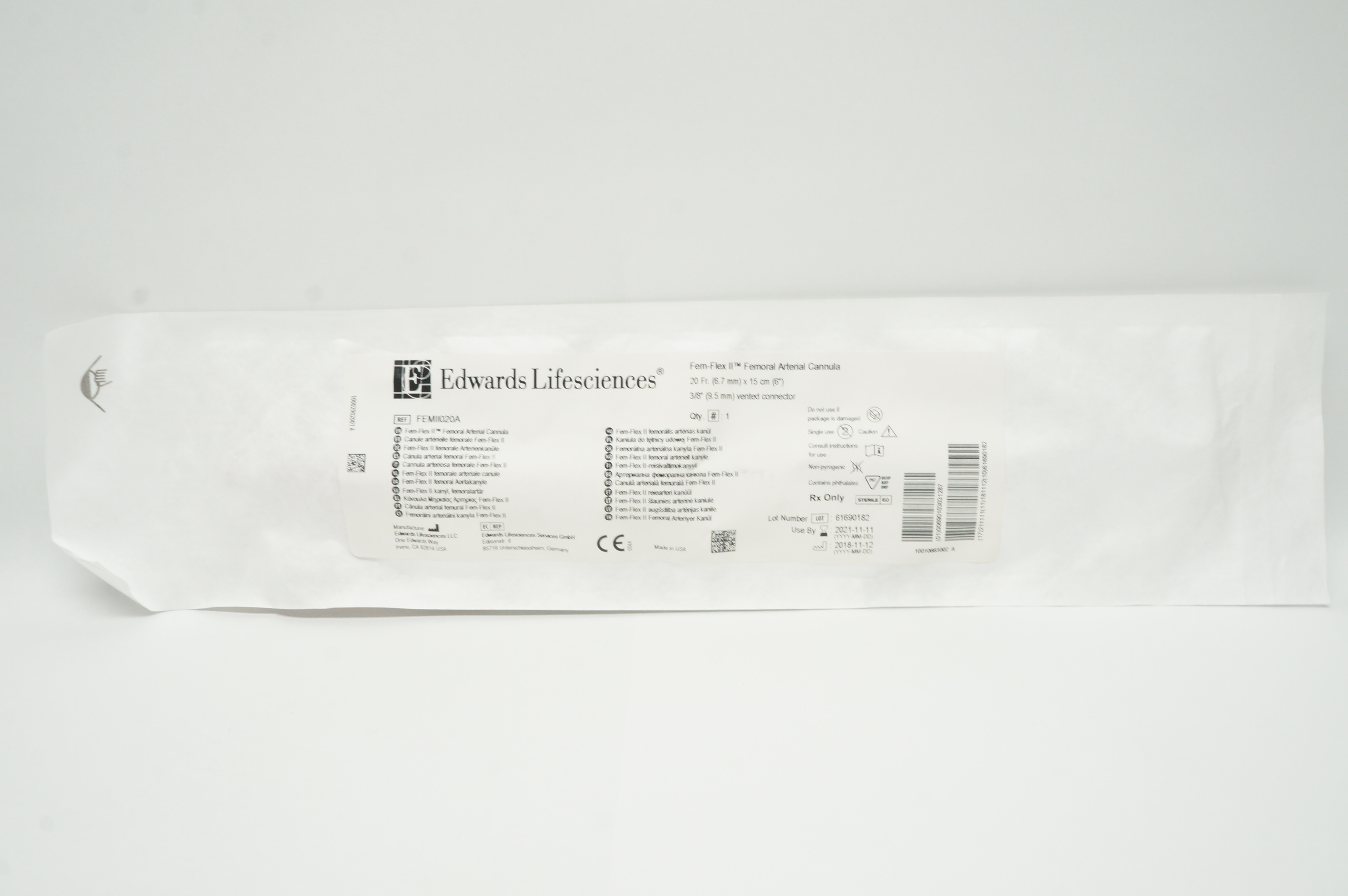Edwards Lifesciences FEMII020A Fem-Flex II Femoral Arterial Cannula 20Fr.