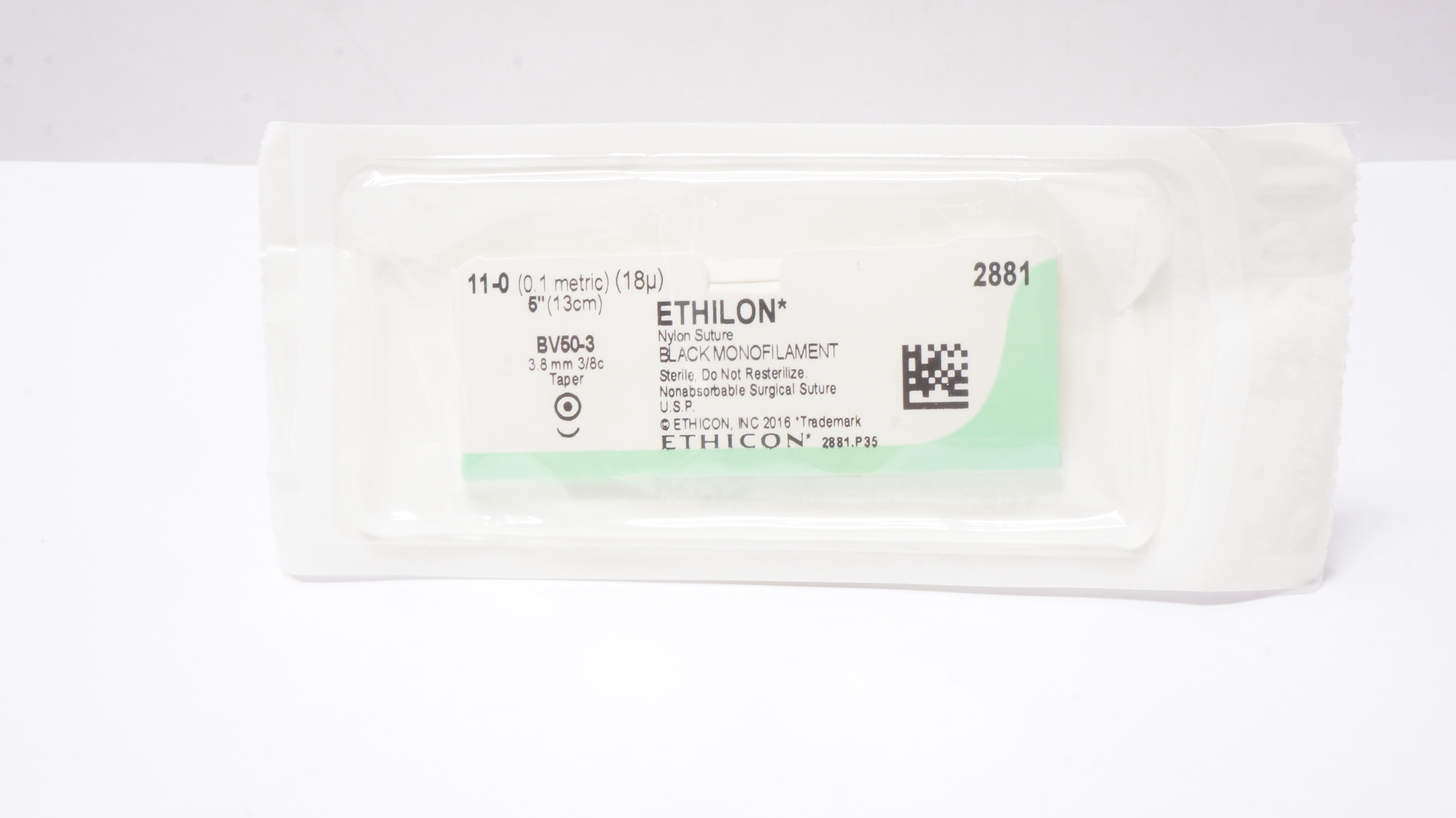 Ethicon 2881 11-0 Ethilon Nylon, 3/8 Circle Taper BV50-3, 5inch (x)