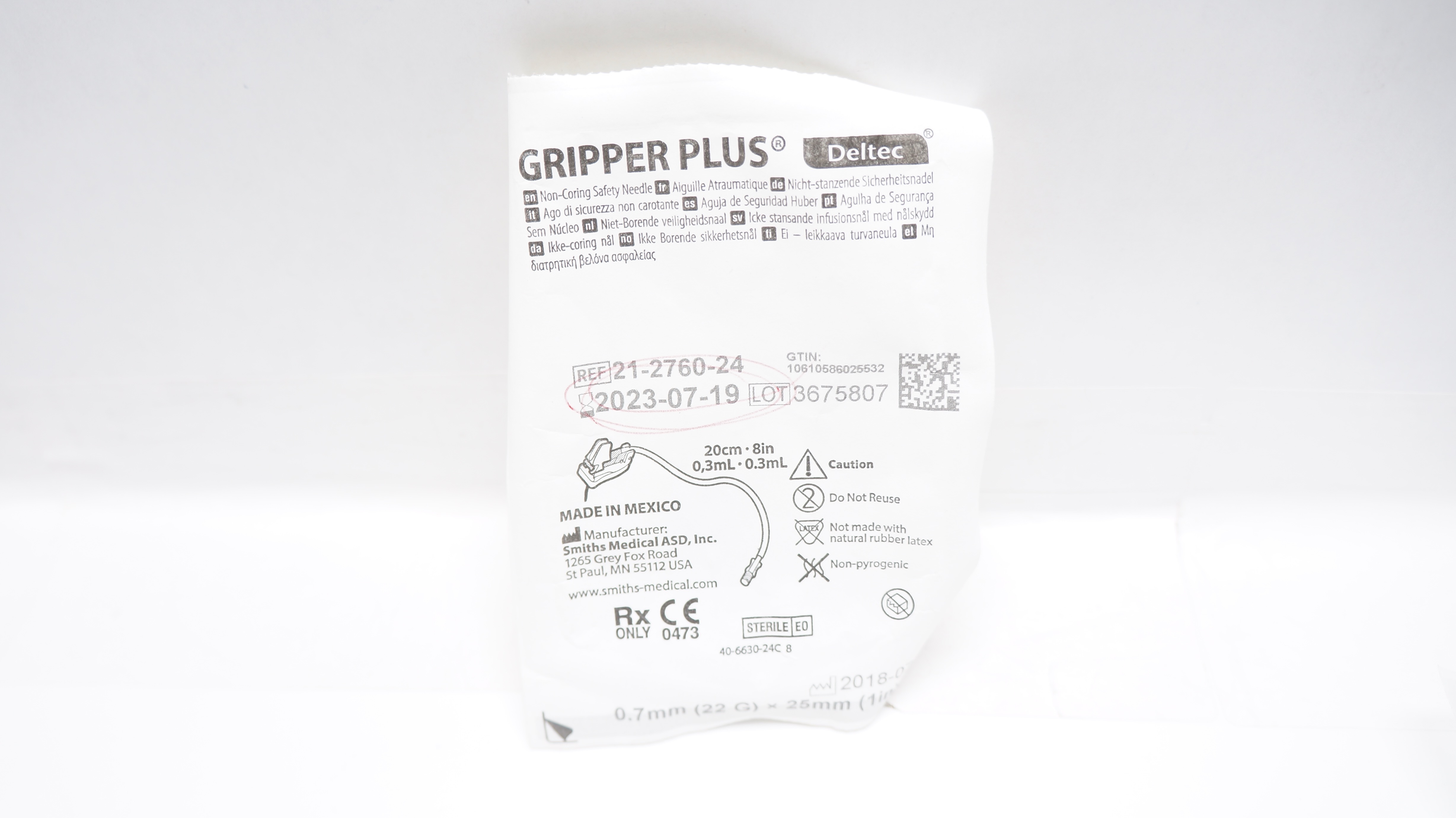 Smiths Medical 21-2760-24 Gripper Plus Deltec Non-Coring Ndle 22G x 1inch