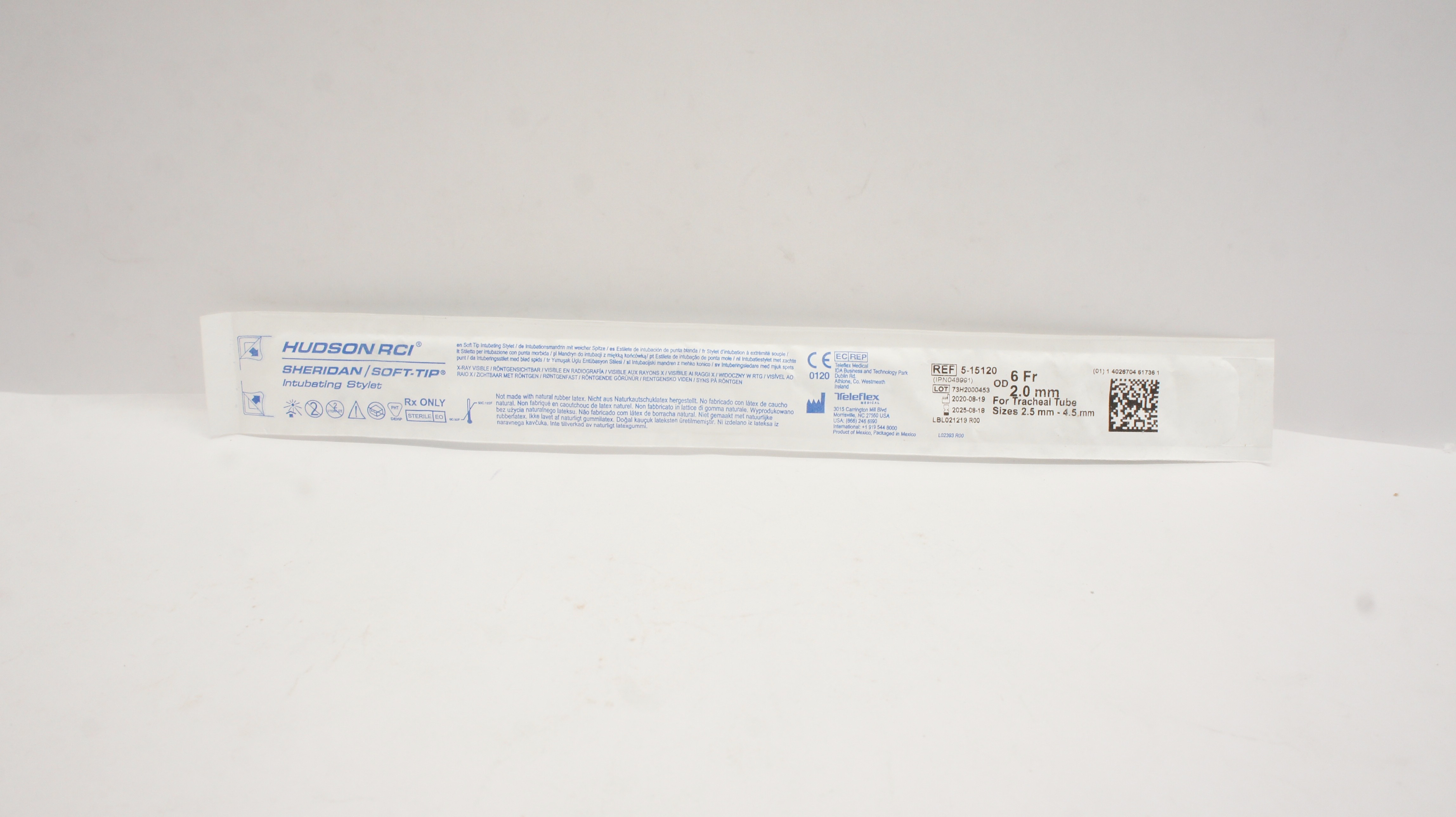 Teleflex 5-15120 Hudson RCI Sheridan/Soft-Tip Intubating Stylet 6Fr x 2.0mm