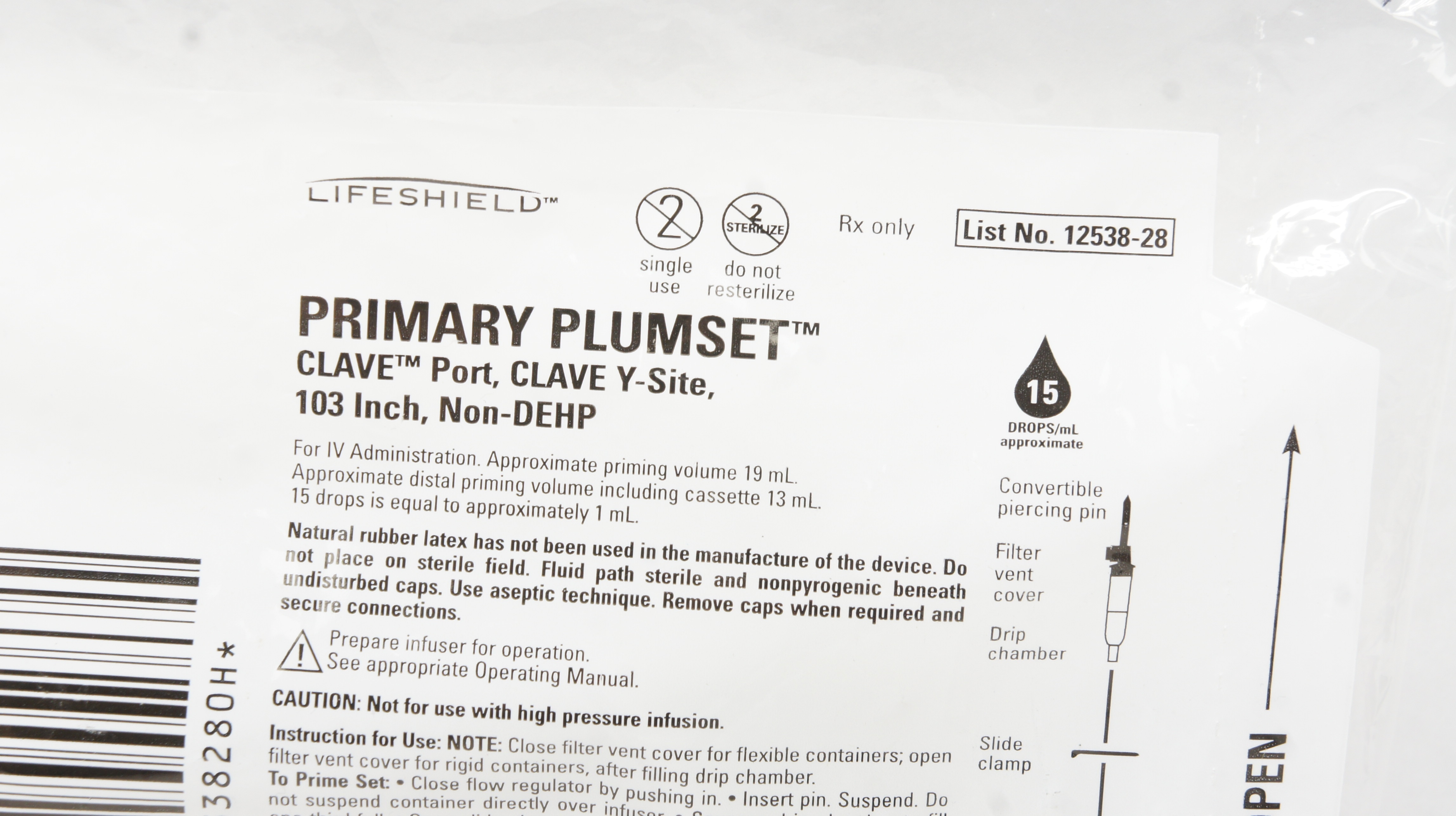 Hospira 12538-28 Lifeshield Primary Plumset CLAVE Port, Clave Y-Site ...