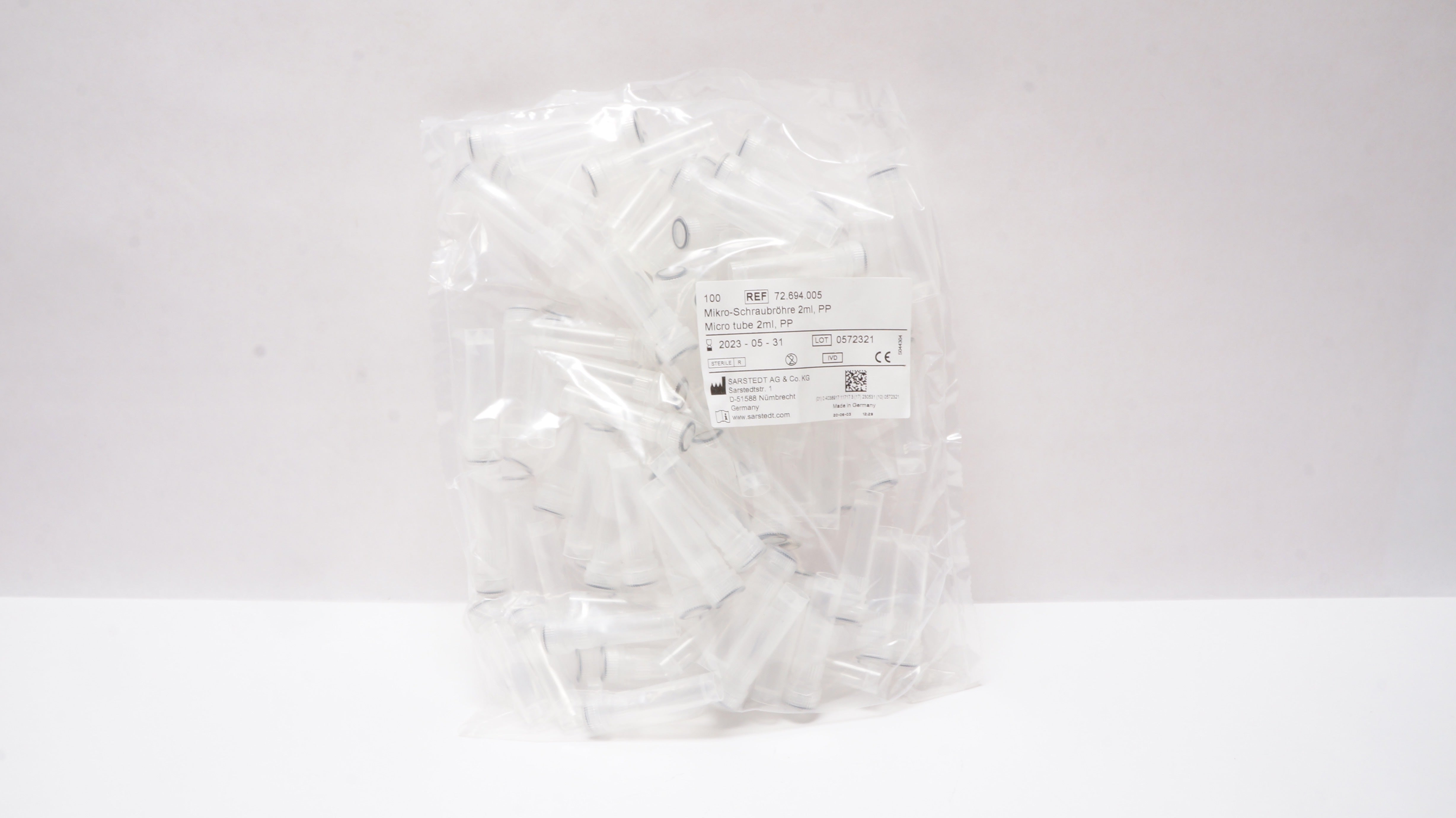 Sarstedt 72.694.005 Micro Tube 2ml, PP (x) - Pack of 100