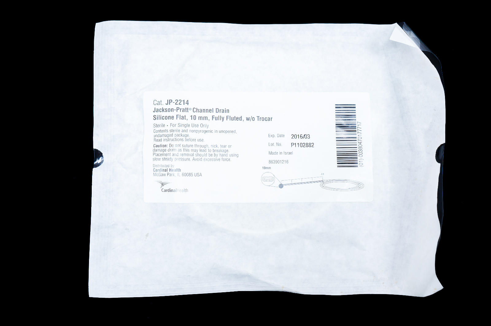 Cardinal Health JP-2214 Jackson-Pratt Channel Drain Silicone Flat, 10mm (x)