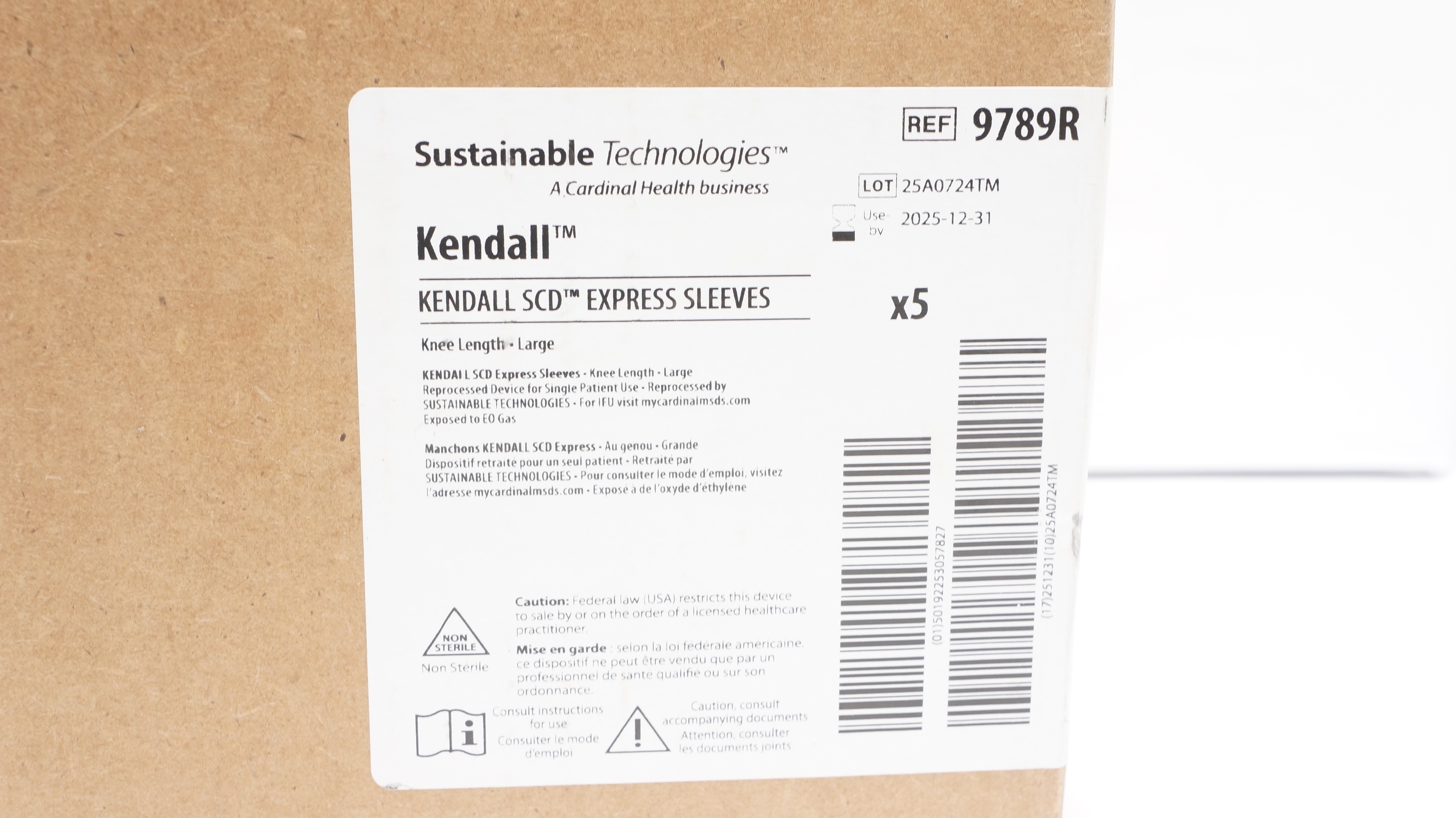 Cardinal Health 9789R Kendall SCD Express Sleeves, Knee Lenghth, Large-Box of 5