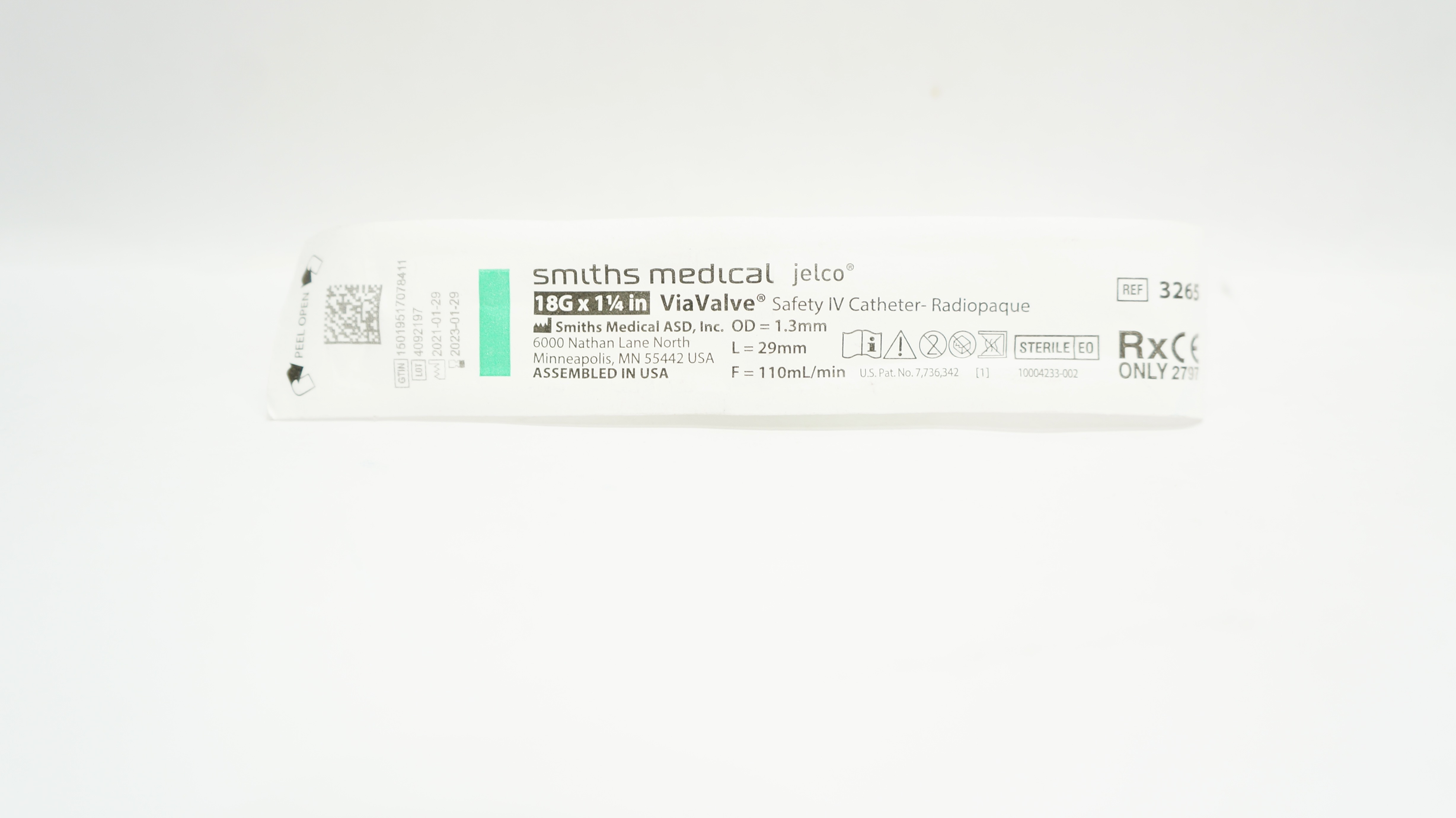 Smiths Medical Jelco 3265 ViaValve Safety IV Cath. Radiopaque 18G x 1-1/4inch (x)