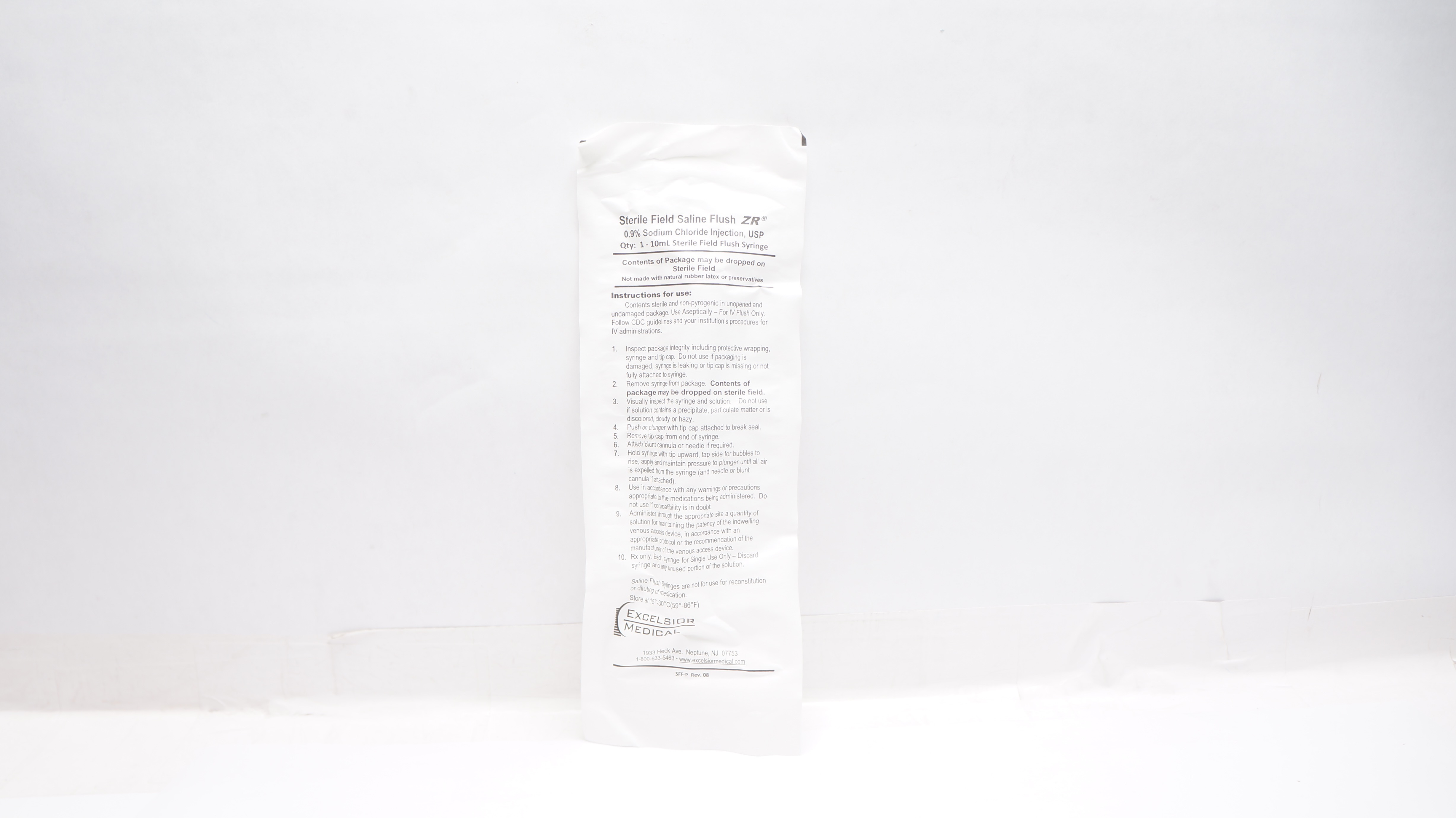 Excelsior Medical 0.9% Sodium Chloride Injection USP Field Flush ZR 10mL Syringe