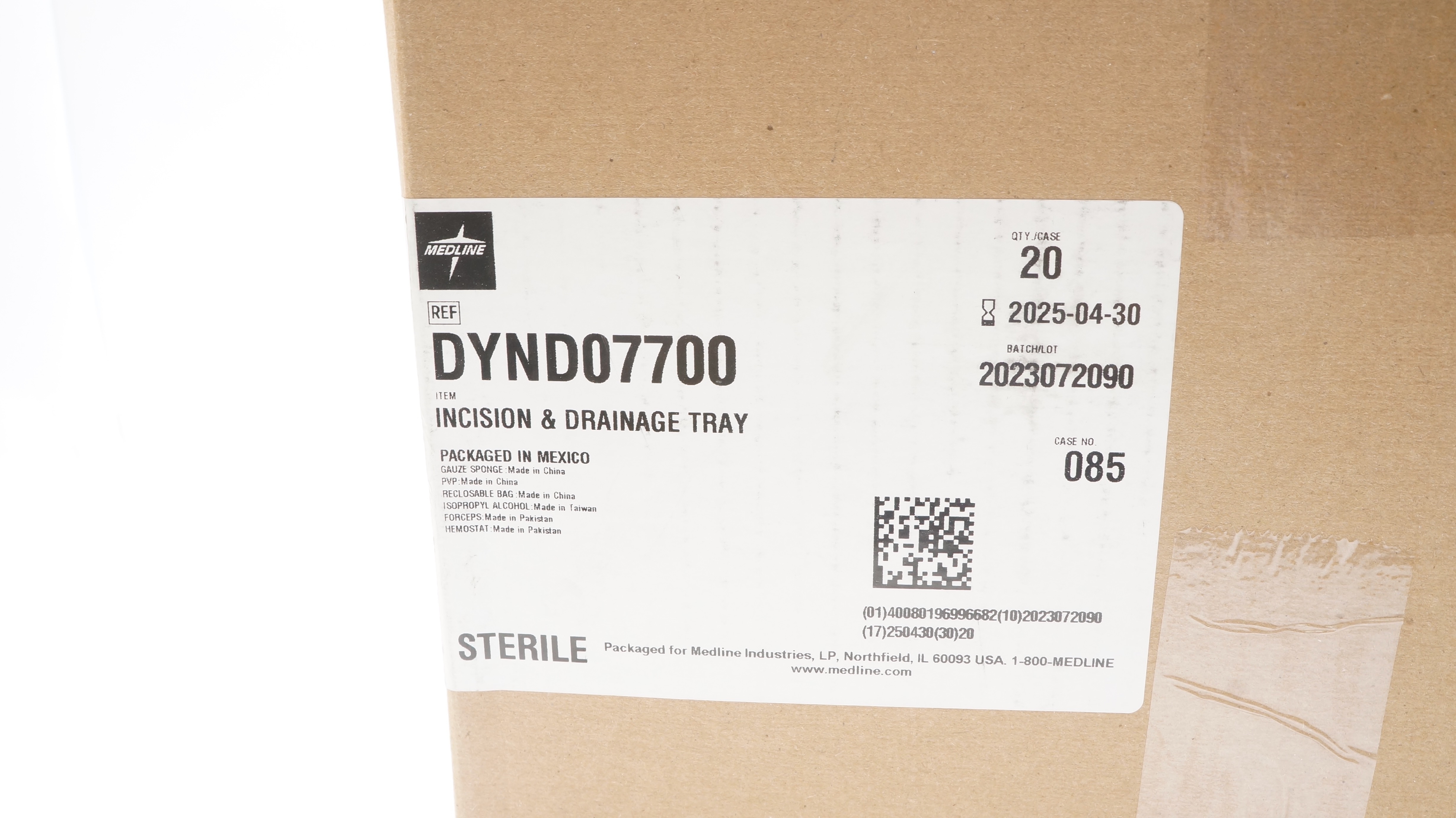 Medline DYND07700 Incision and Drainage Tray - Case of 20