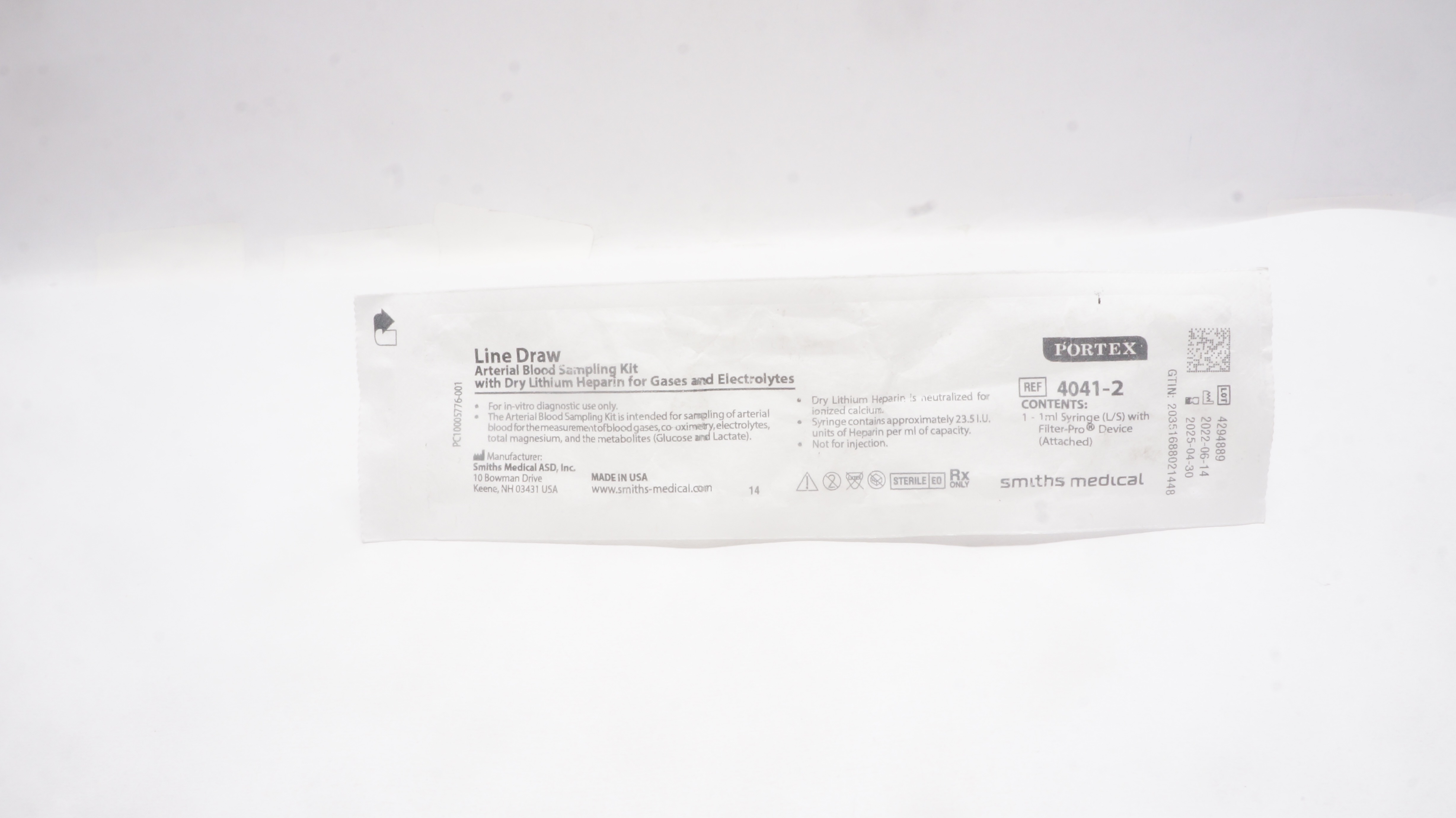 Smiths Medical 4041-2 Line Draw Arterial Blood Sampling Kit