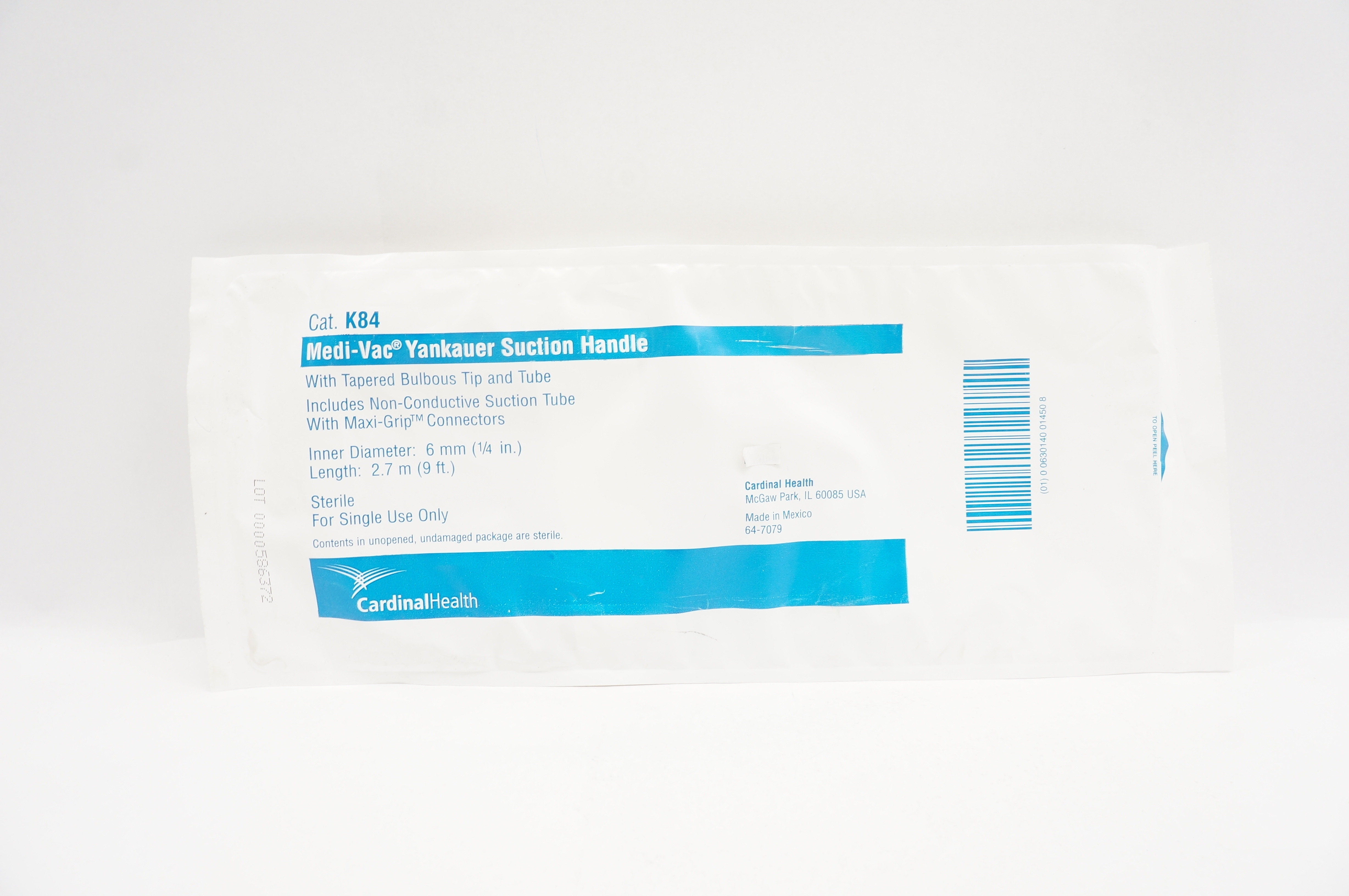 Cardinal Health K84 Medi-Vac Yankauer Suction Handle 1/4inch x 9 Ft.