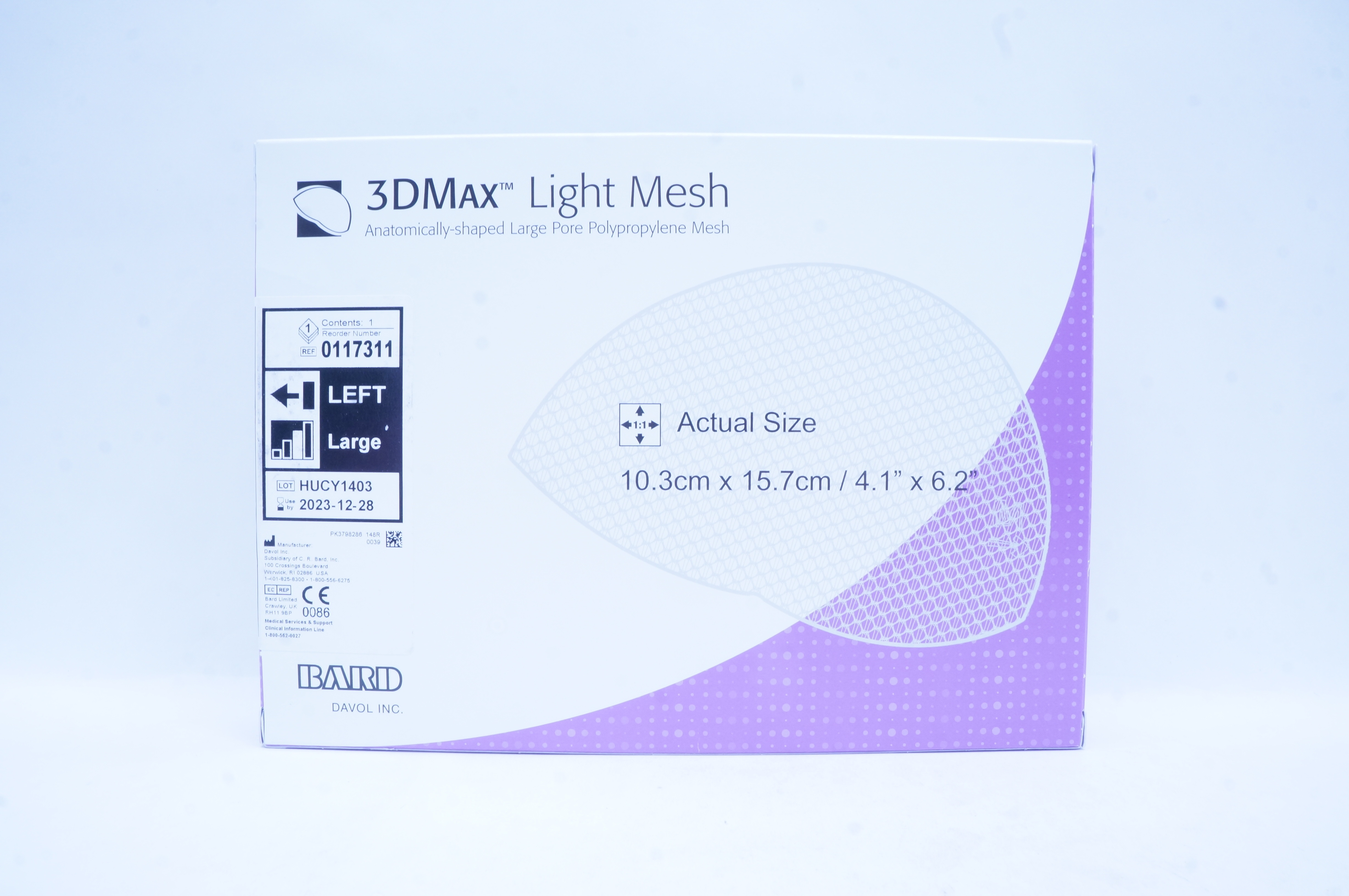 Bard 0117311 Davol 3DMax Light Mesh Left Large 4.1 x 6.2 inch