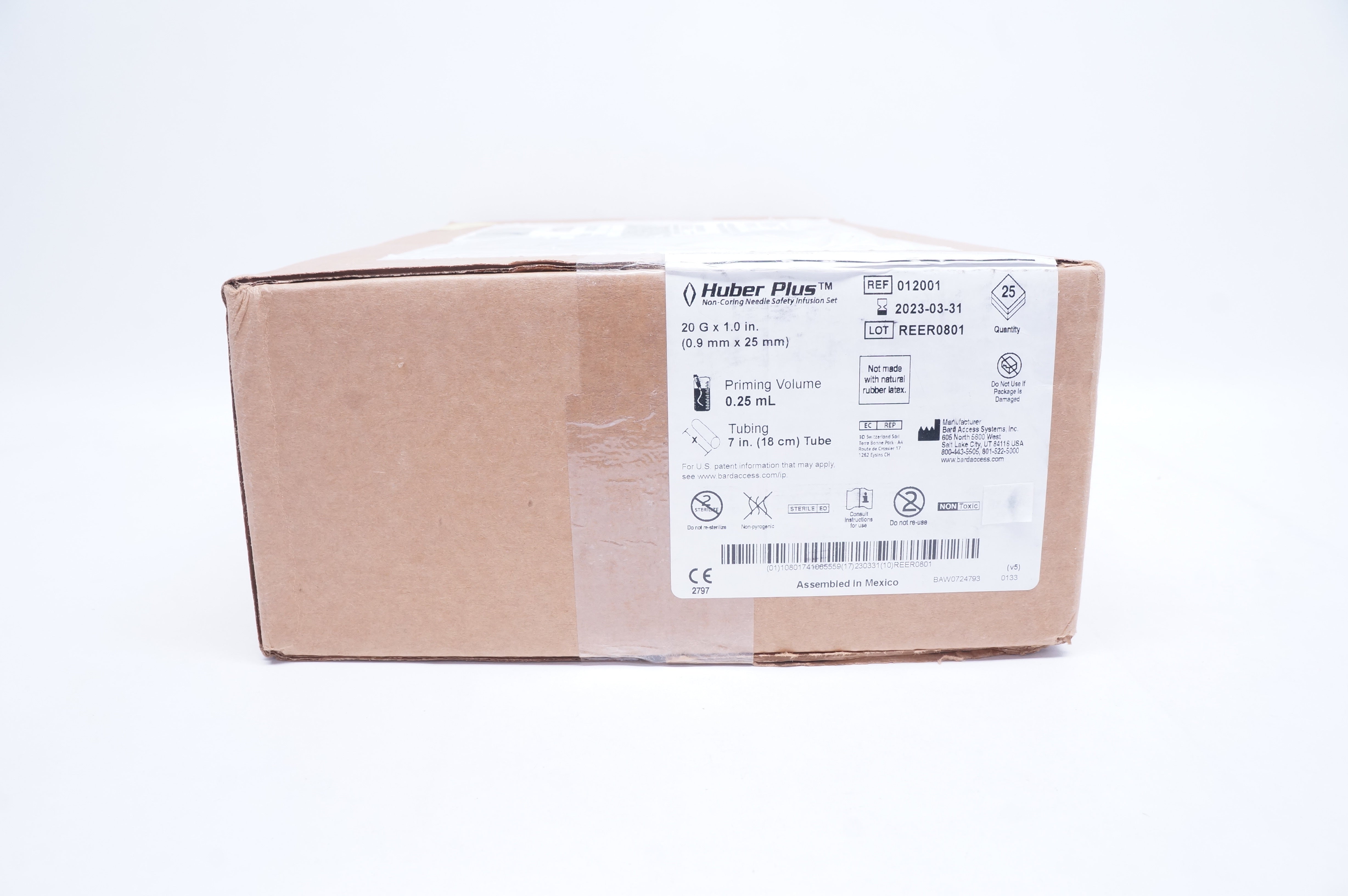 Bard 012001 Huber Plus Non-Coring Needle Safety Infusion Set - Case of 25