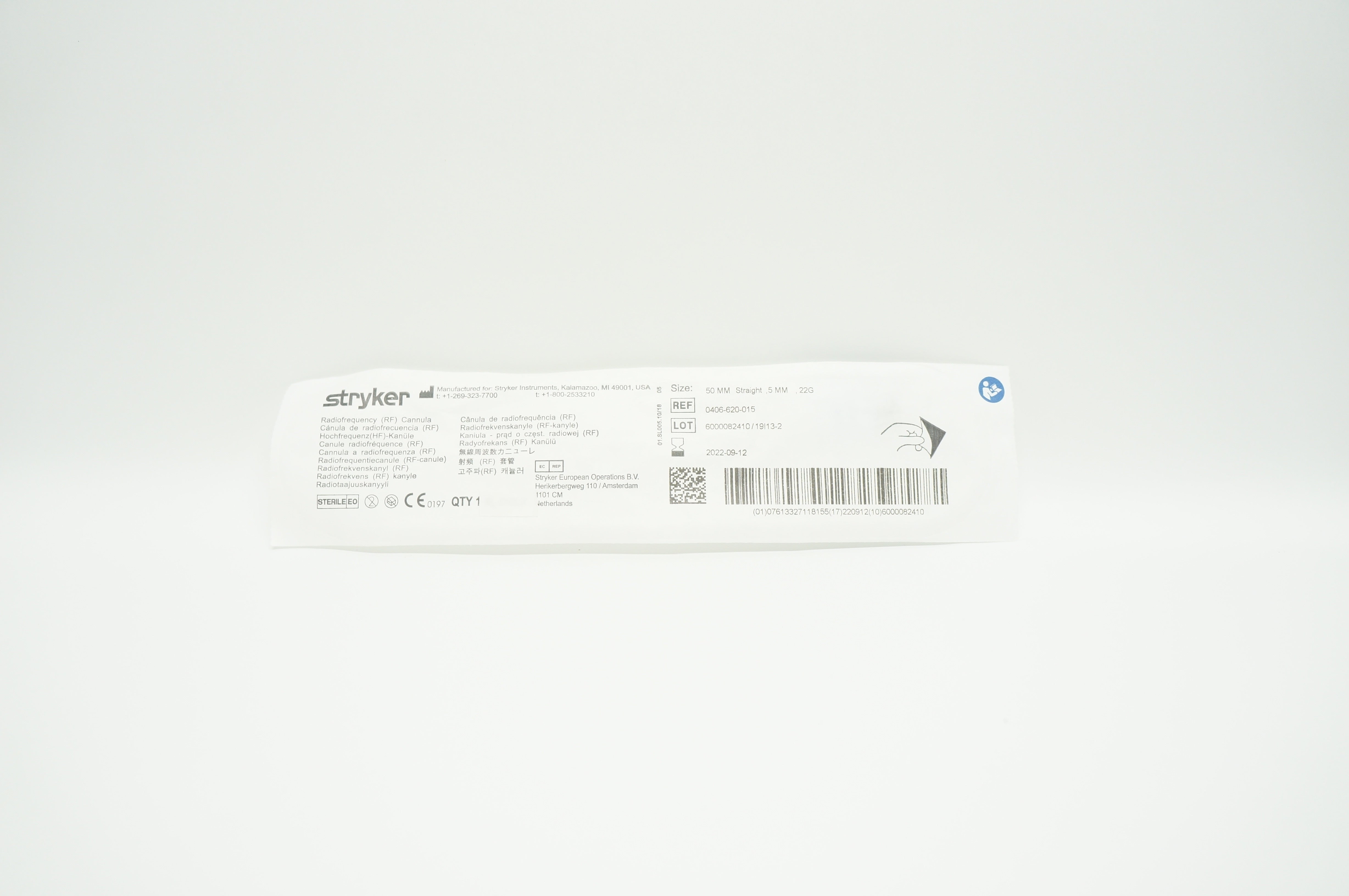 Stryker 0406-620-015 Radiofrequency (RF) Cannula, 50mm Straight, 5mm, 22G