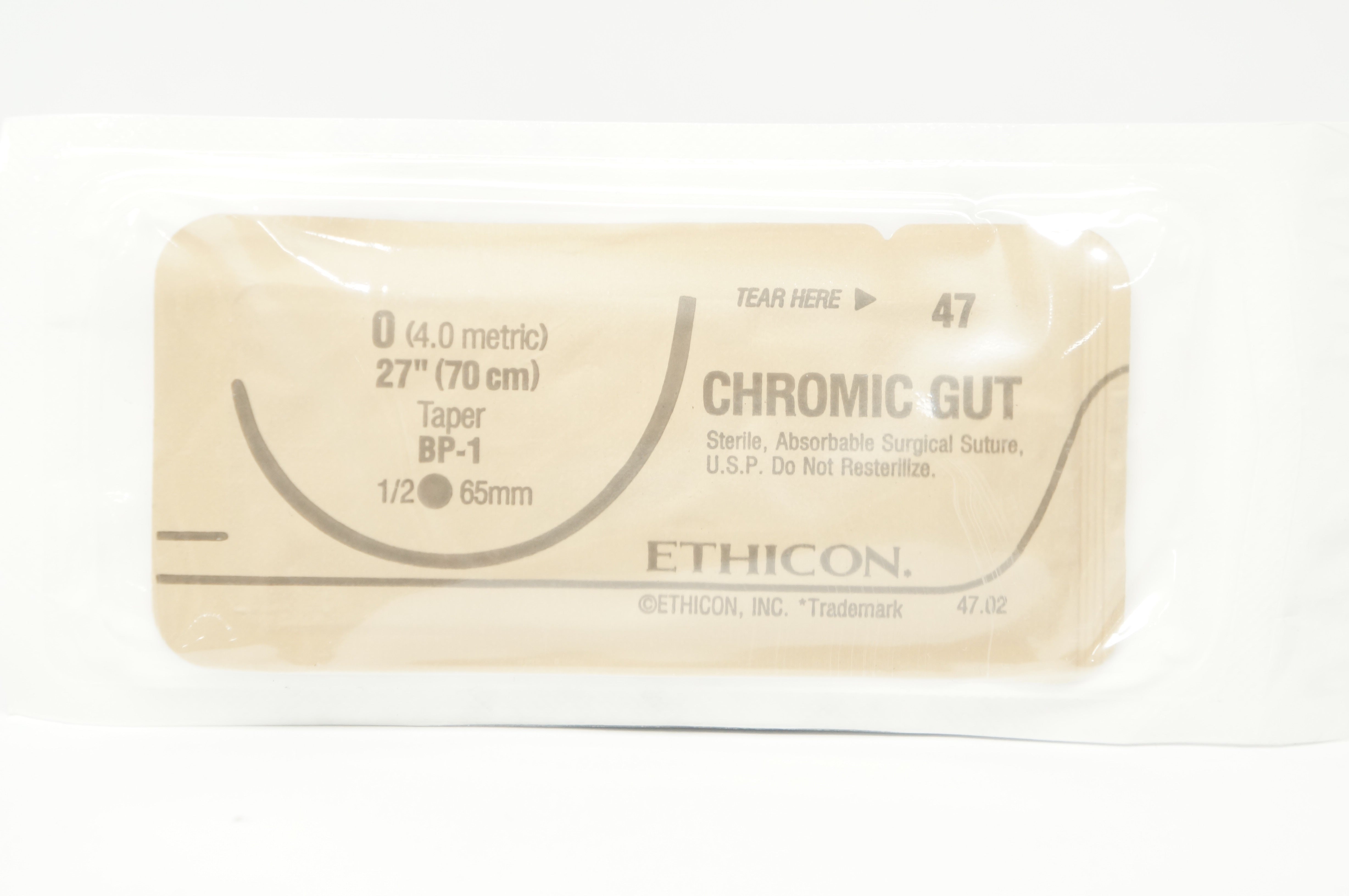 Ethicon 47 0 Chromic Gut BP-1 65mm 1/2c Taper, 27inch