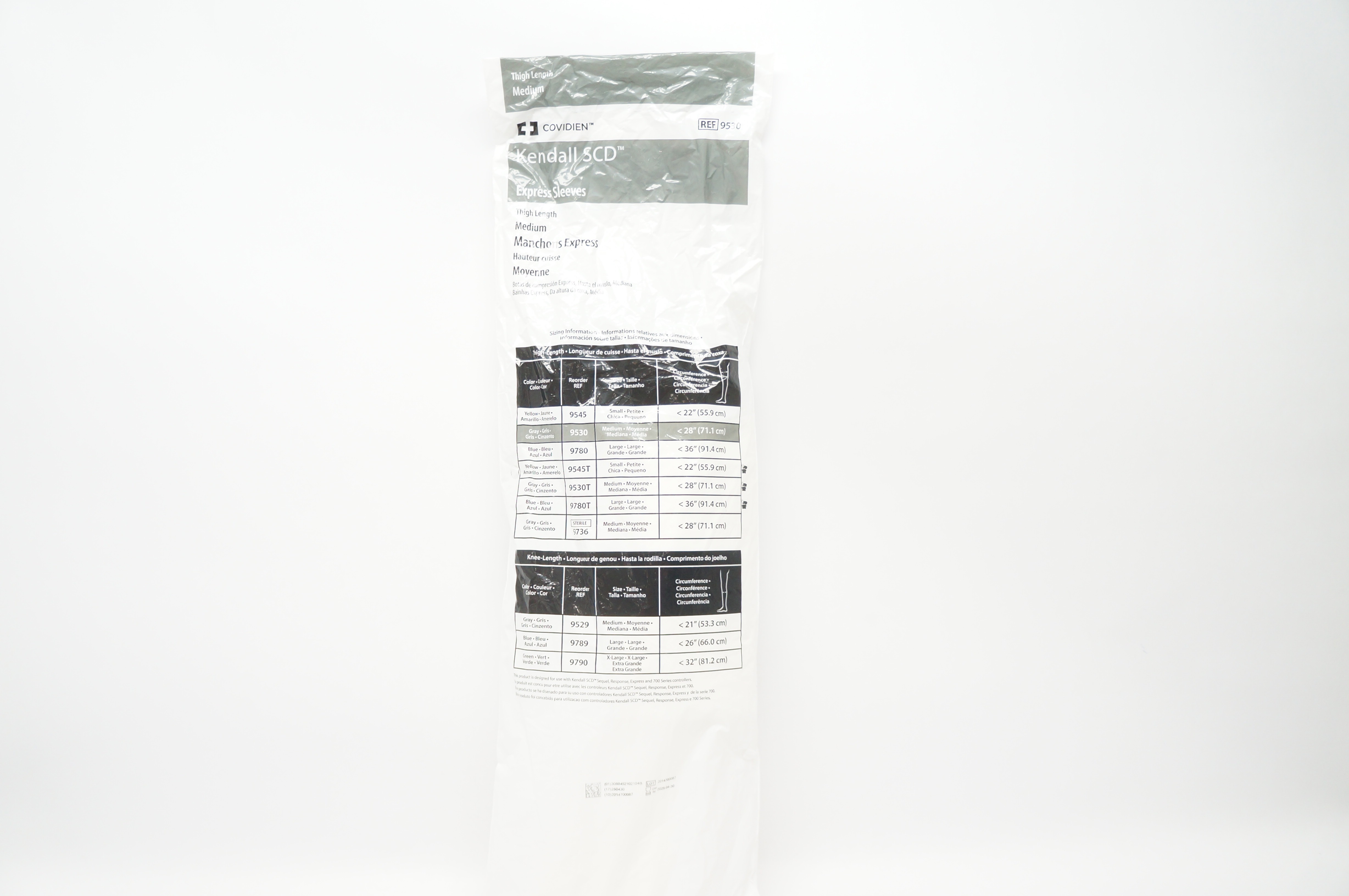 Covidien 9530 Kendall SCD Express Sleeves Thigh Length Medium Gray < 28inch