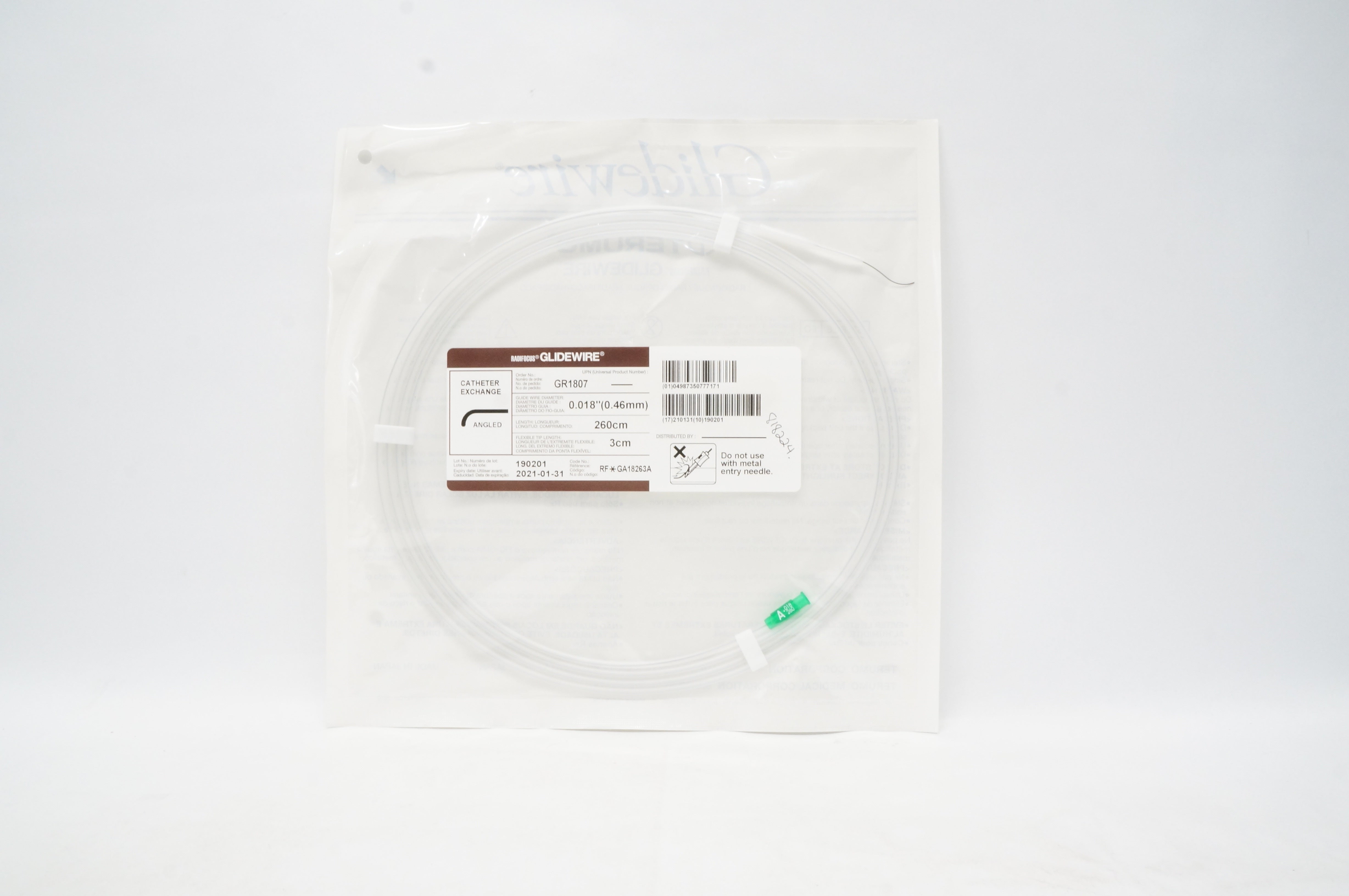 Terumo RF*GA18263A Glidewire Cath.  0.018 inch x 260 cm x 3 cm (x)