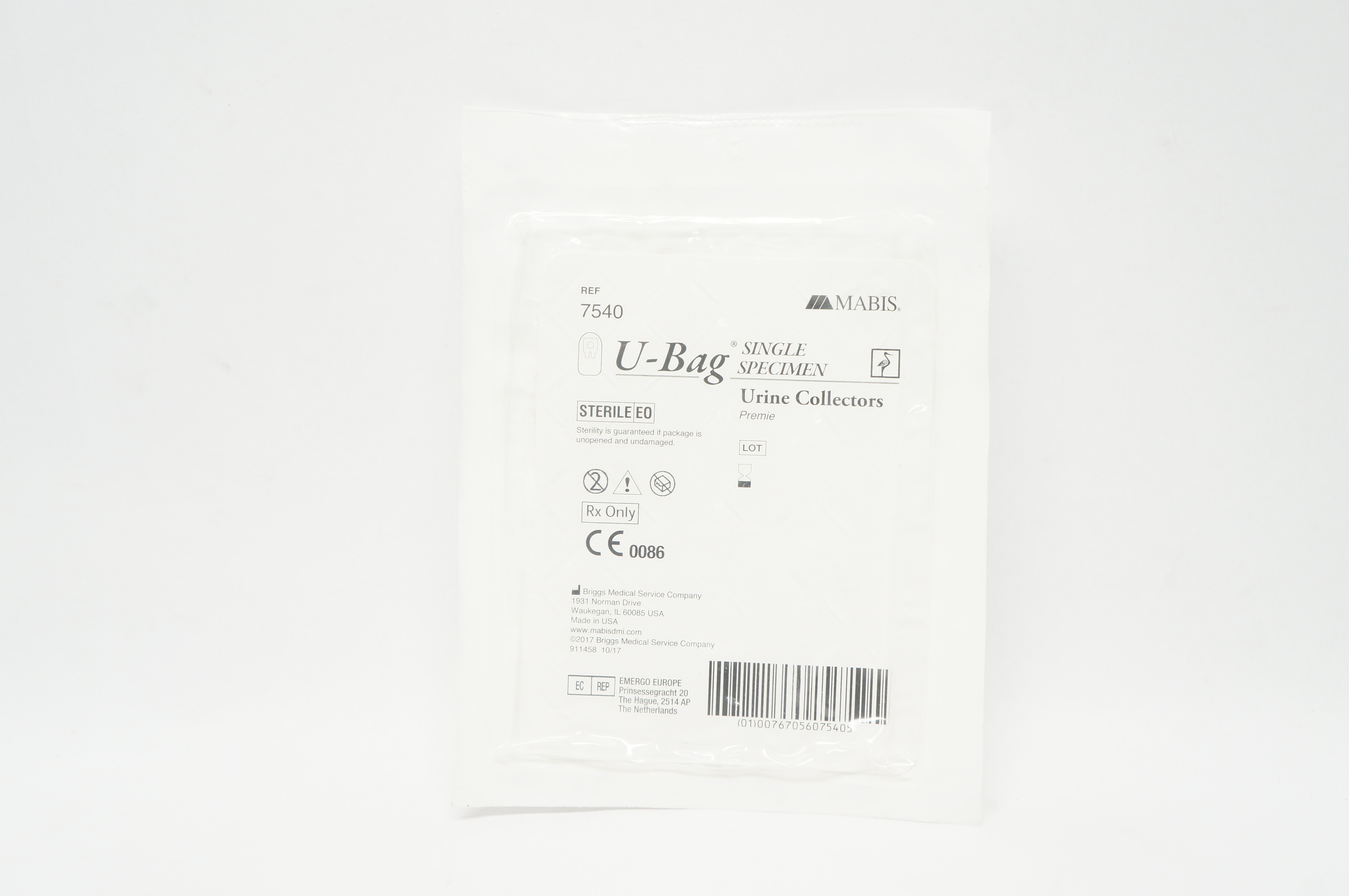 Briggs Medical 7540 Mabis U-Bag Single Specimen Urine Collectors Premie