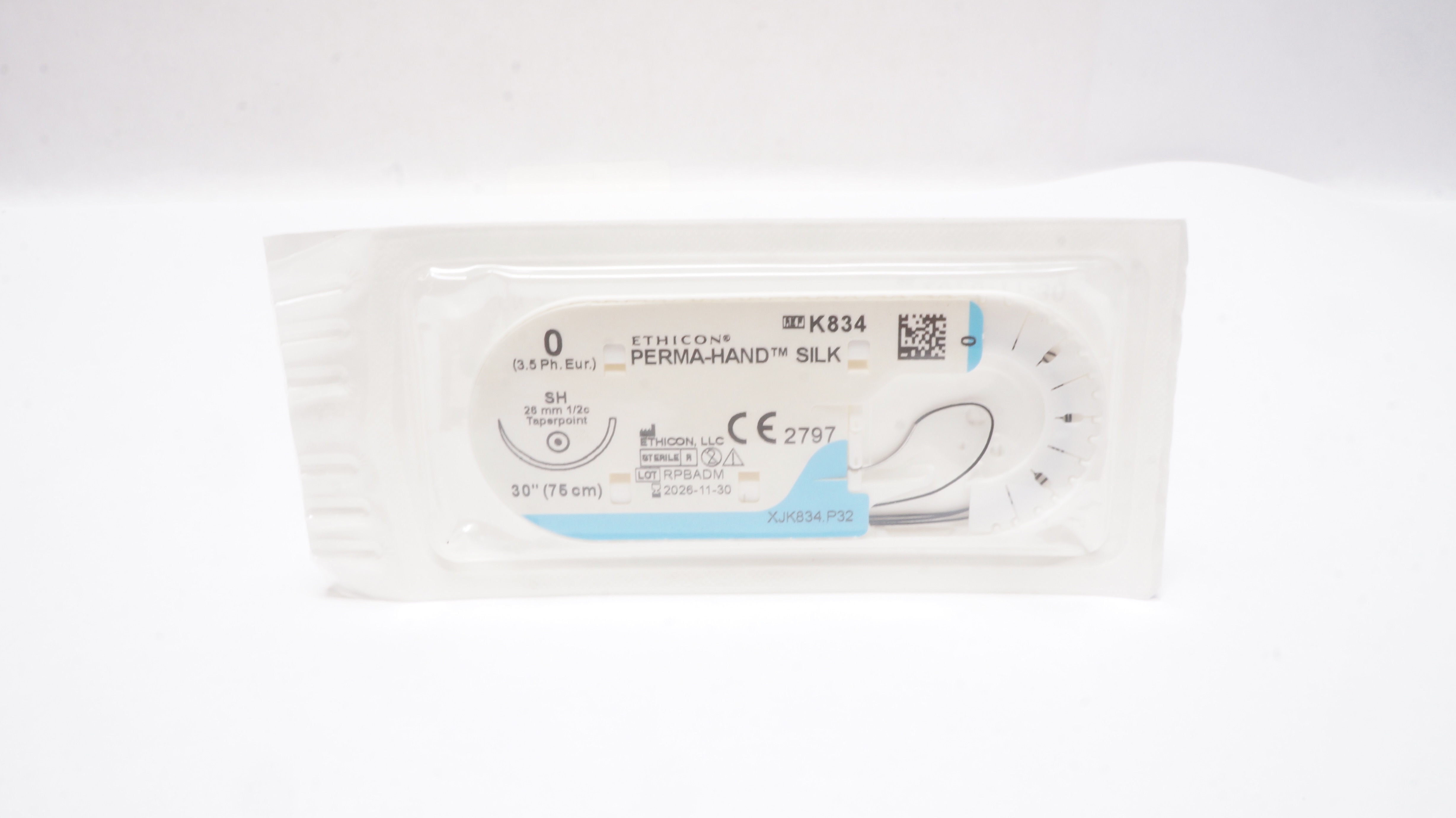 Ethicon K834 0 Perma-Hand Silk SH 26mm 1/2c Taper, 30inch