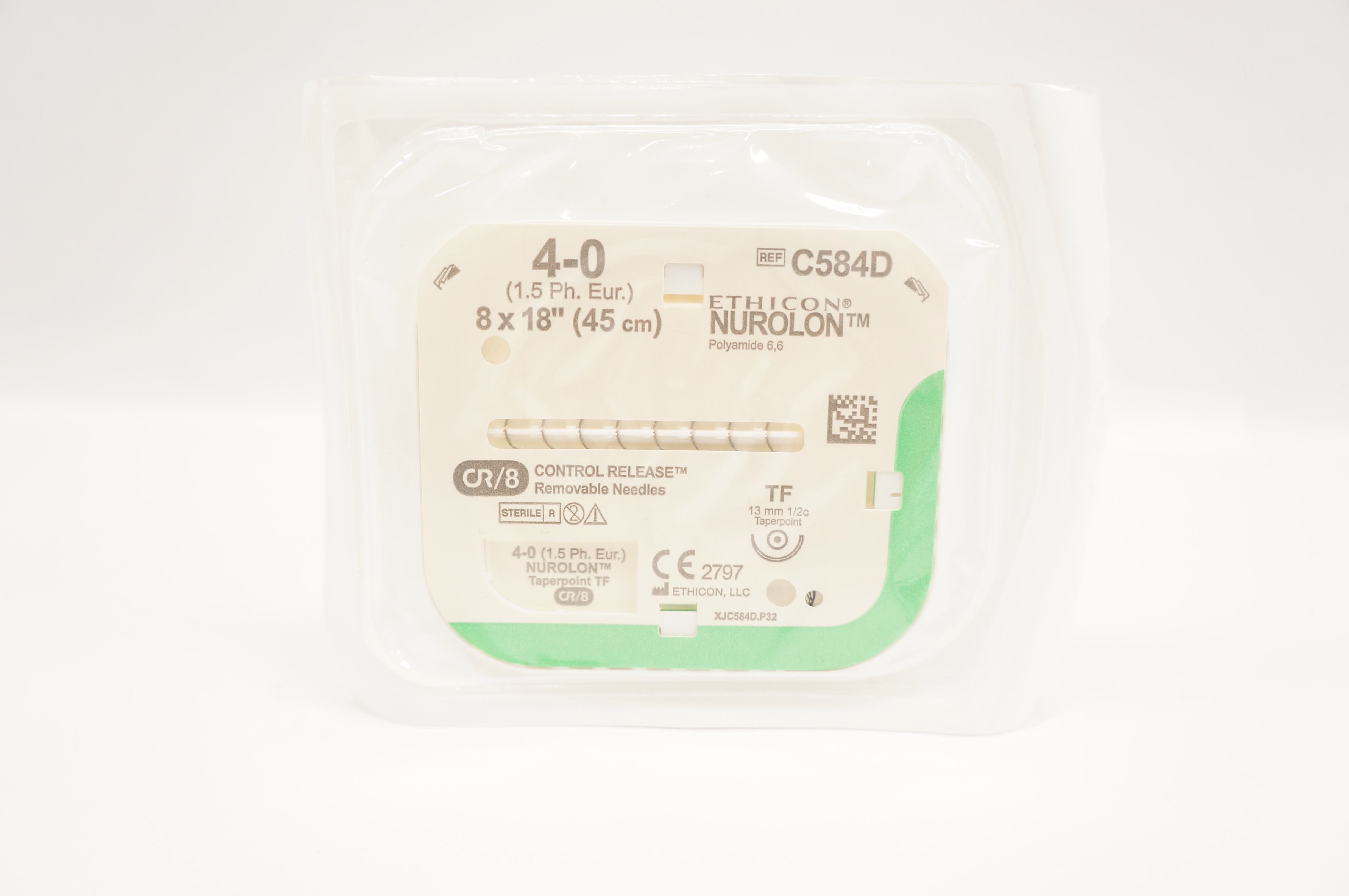 Ethicon C584D 4-0 Nurolon Polyamide 6.6 Stre TF 13mm 1/2c Taperpoint 8 x 18 inch
