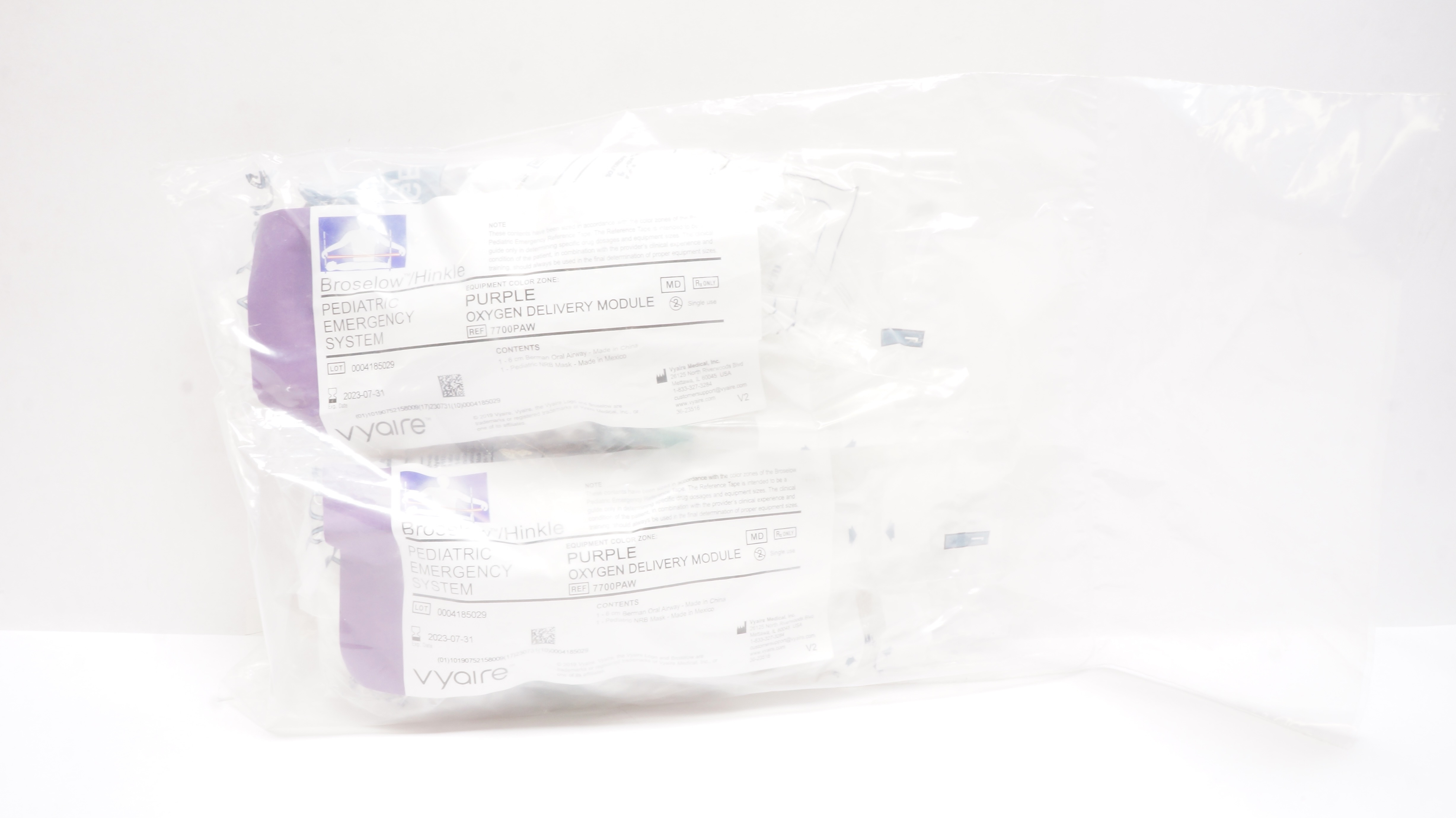 Vyaire  7700PAW Broselow/Hinkle Pediatric Oxygen Delivery Module Purple