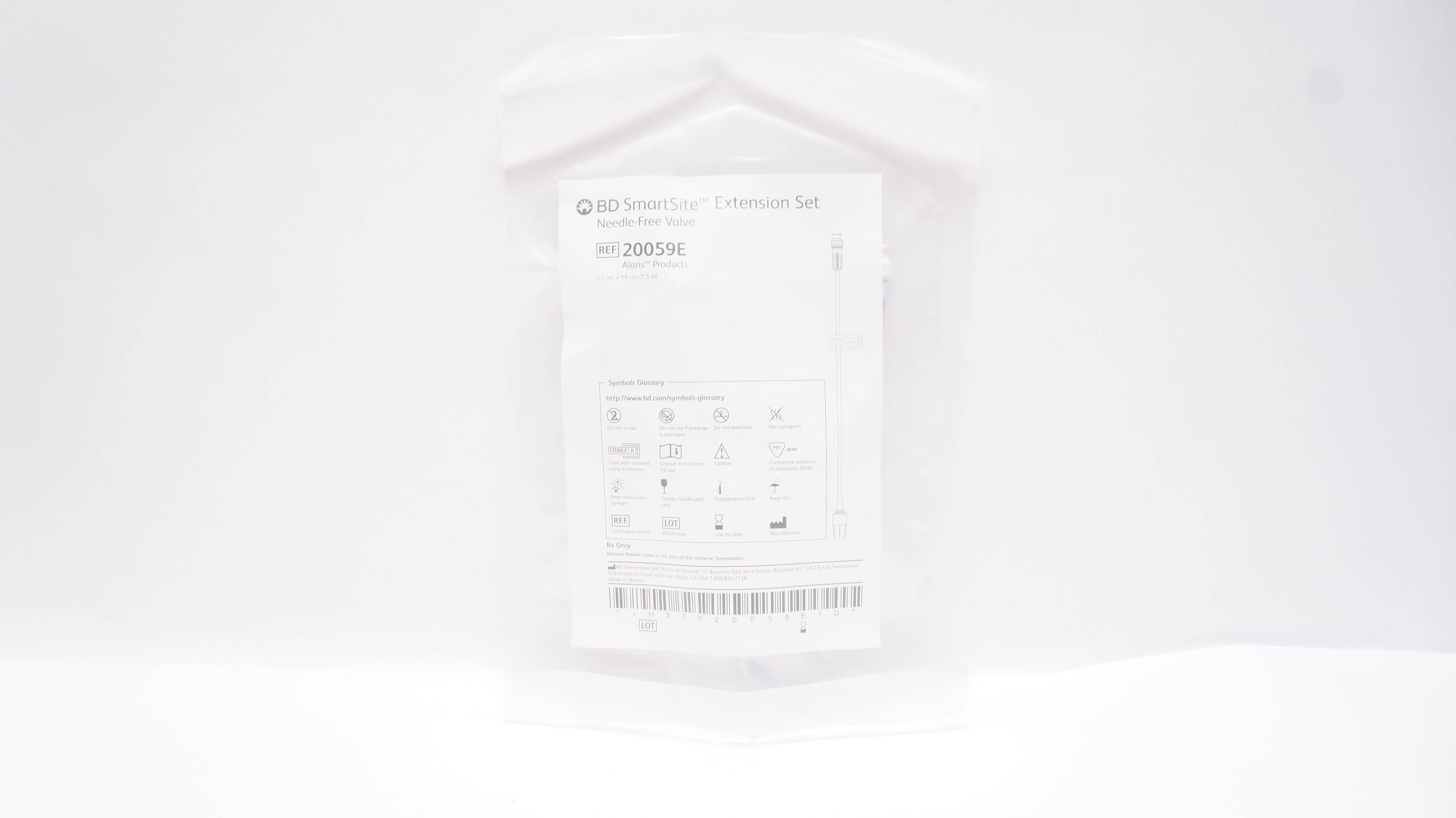 CareFusion 20059E SmartSite Extension Set Ndle-Free Valve 1ml x 7.5inch