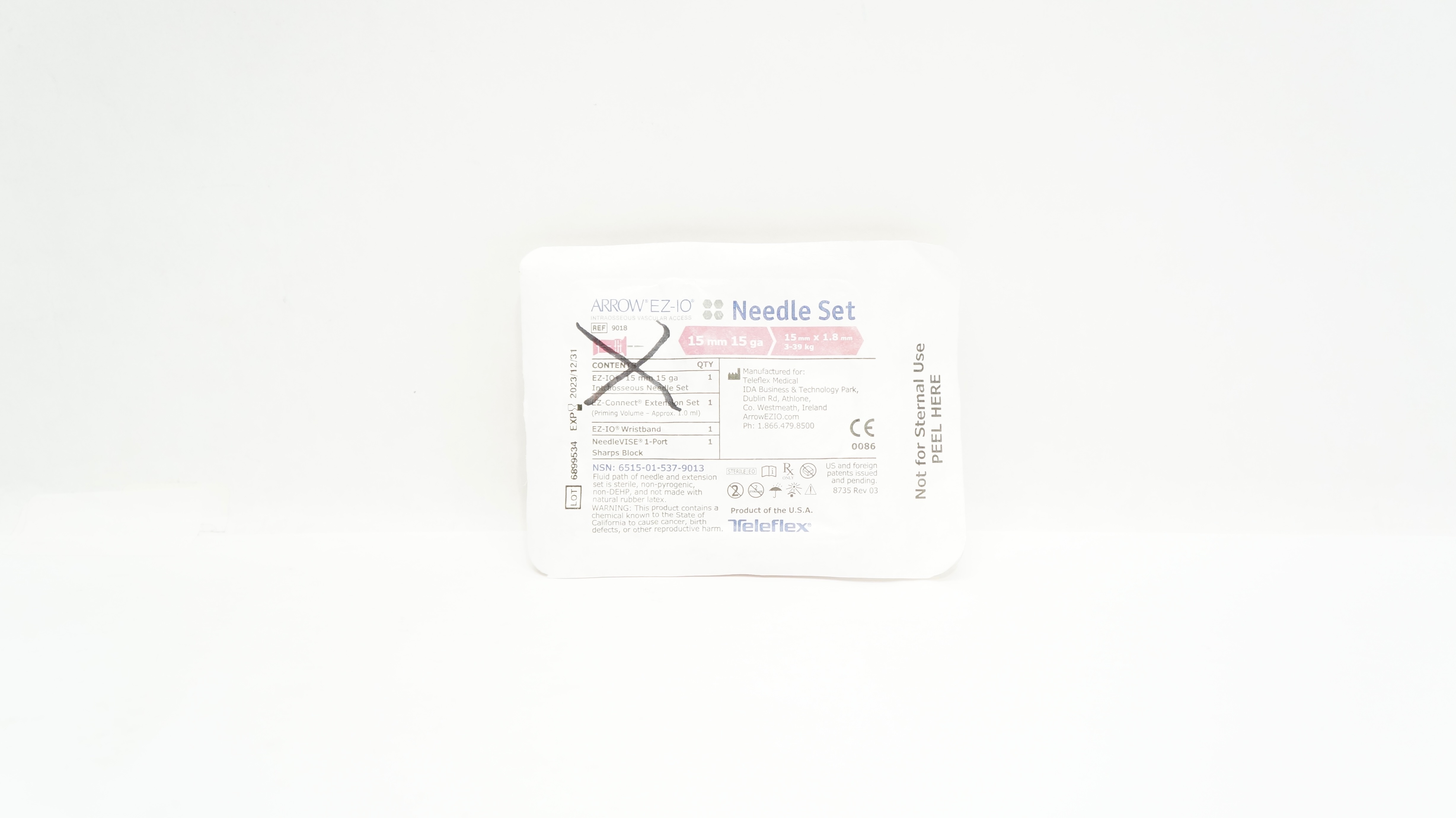 Teleflex 9018 Arrow EZ-IO Intraosseous Ndle Set 15mm x 15Ga, 3-39kg