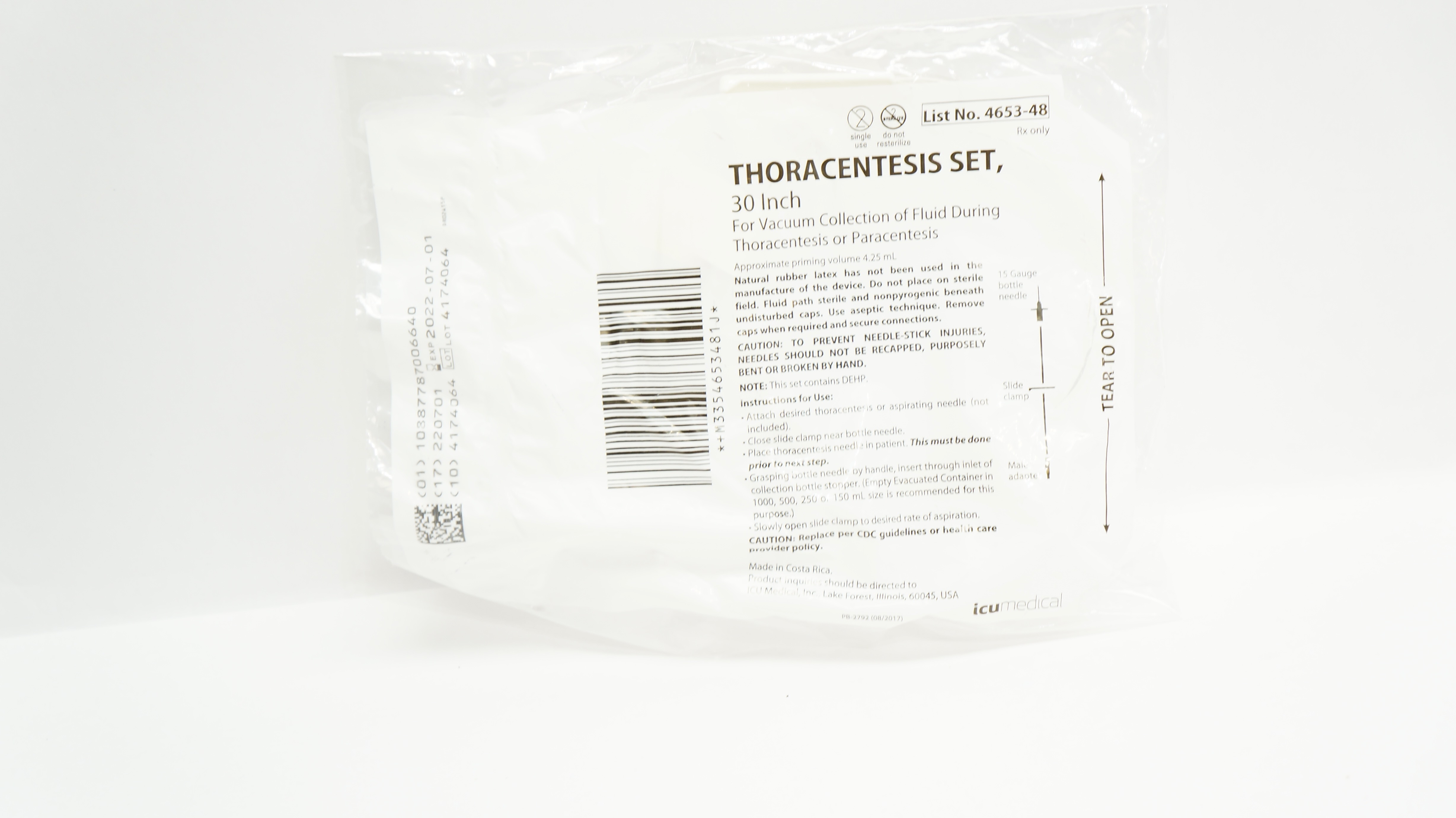 ICU Medical 4653-48 Thoracentesis Set 30inch Approx. Priming Volume 4.25mL (x)