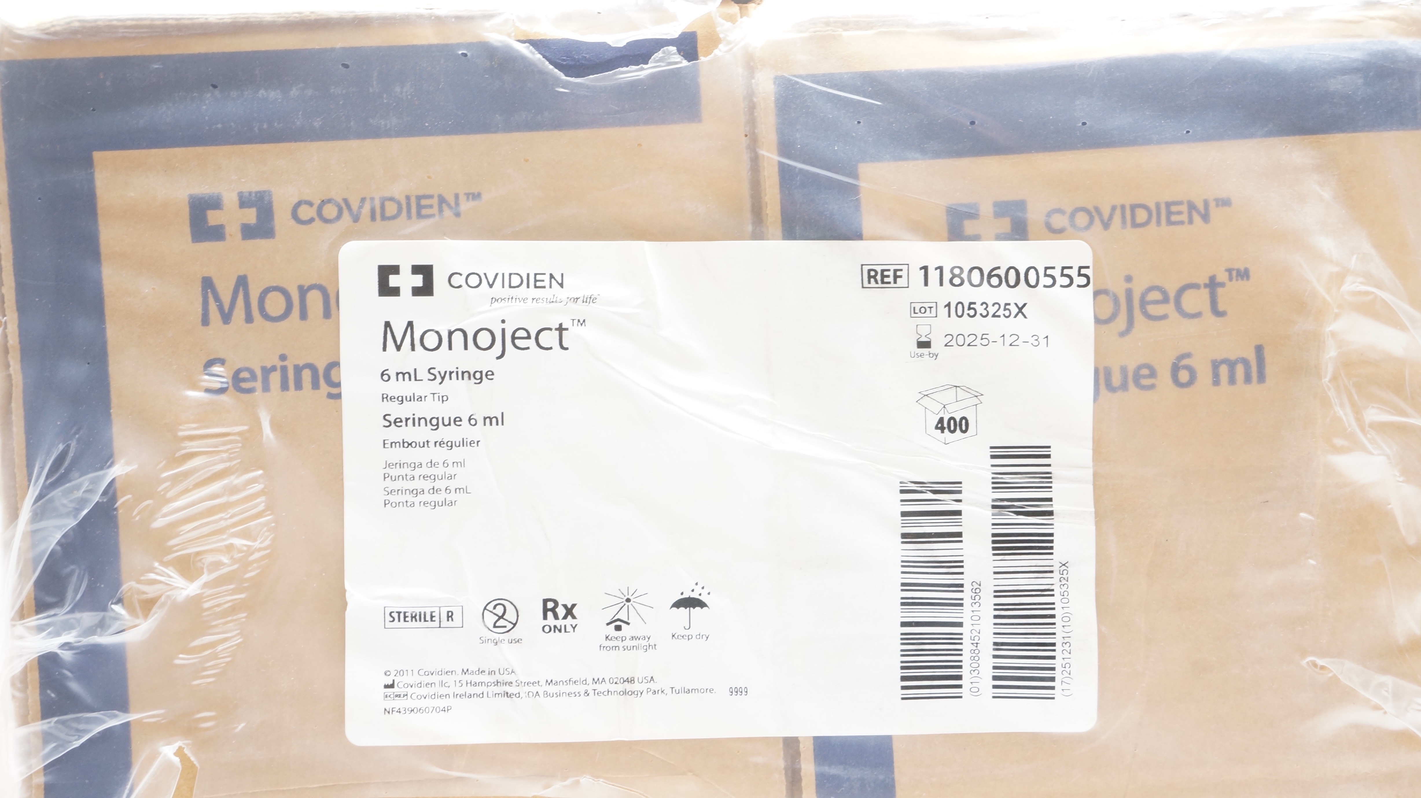 Covidien 1180600555 Monoject 6mL Syringe Regular Tip Case of 400