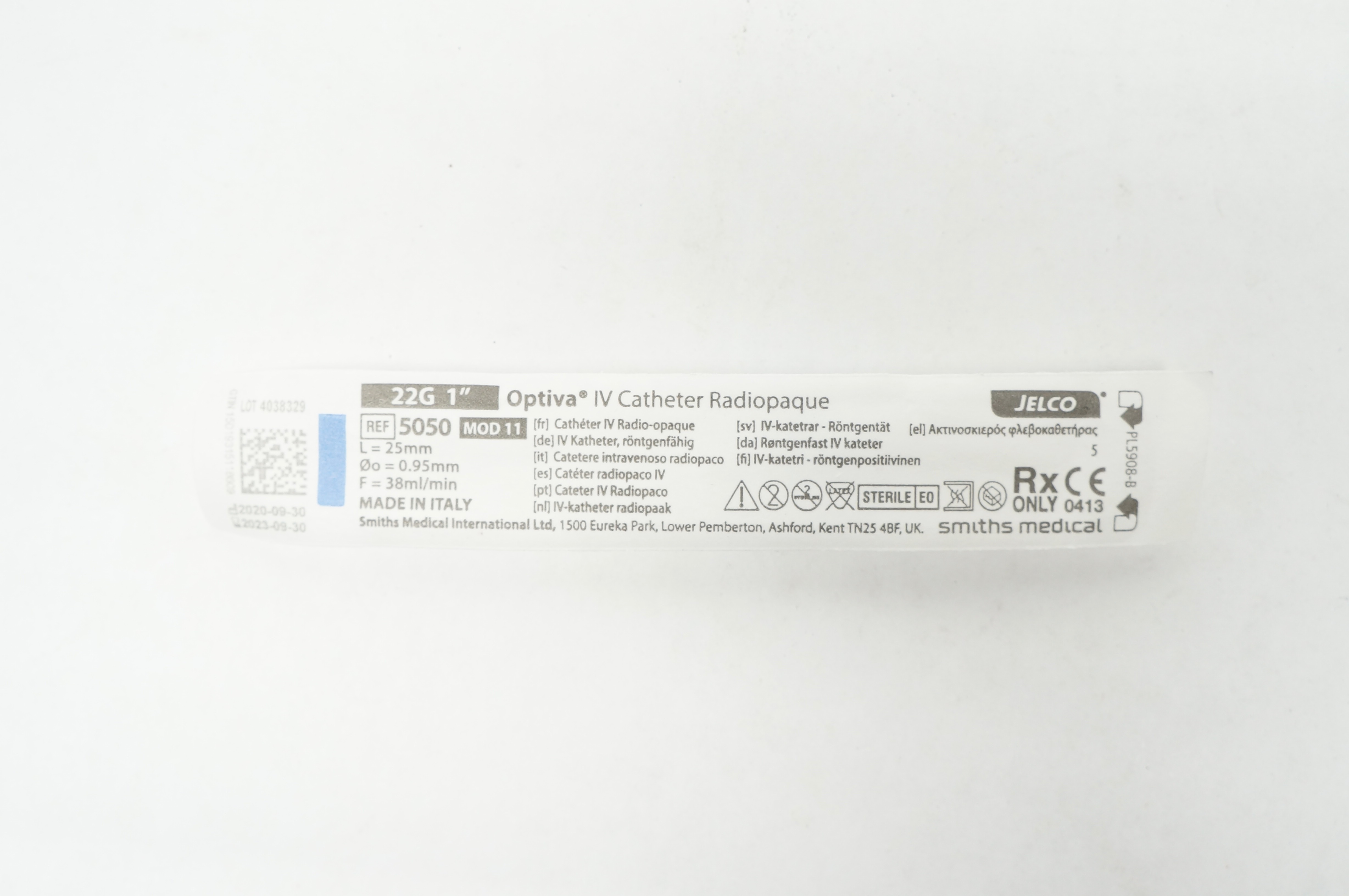 Smiths Medical 5050 Jelco Optiva IV Cath. Radiopaque 22G x 1inch
