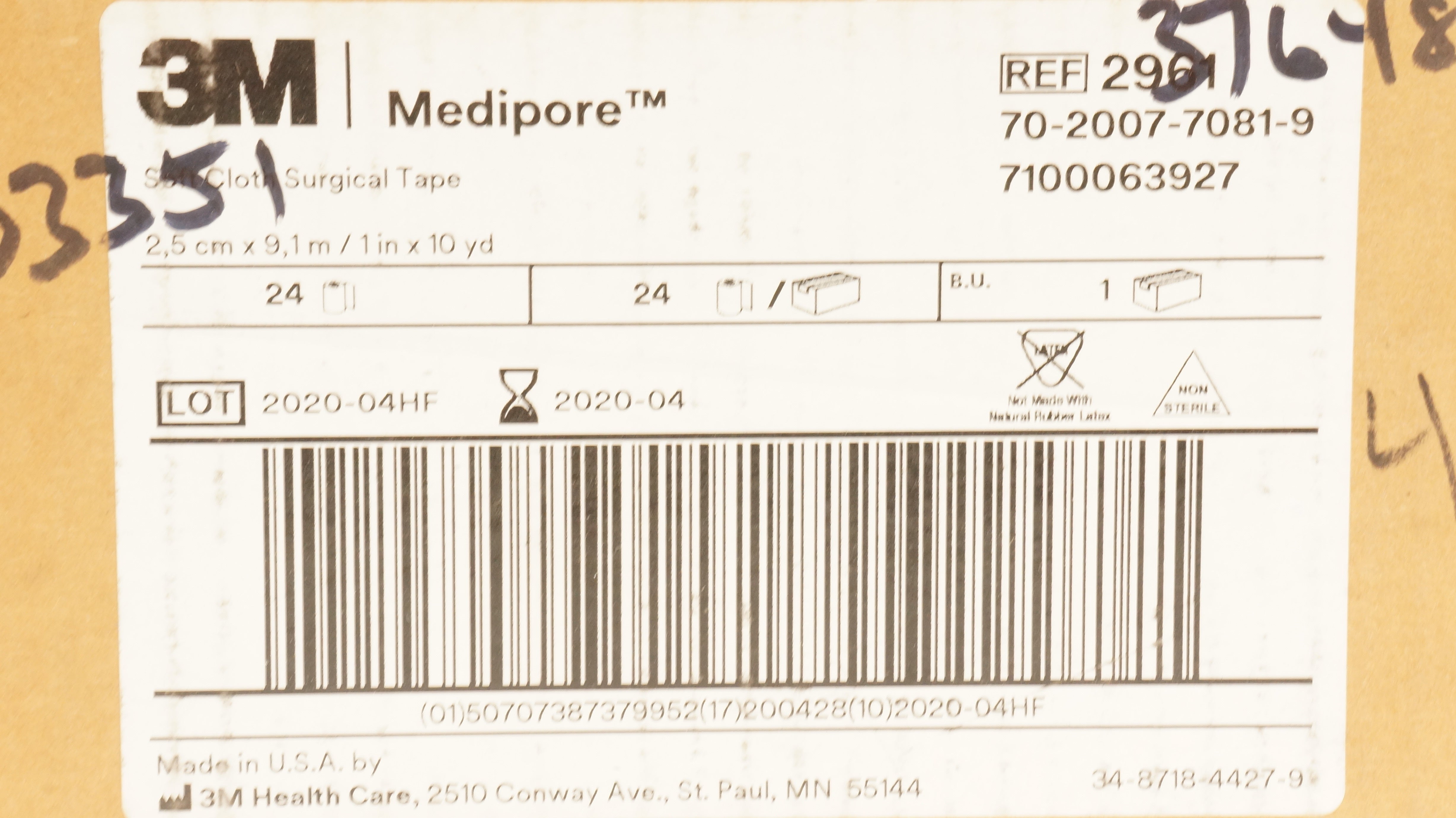 3M 2961 Medipore Soft Cloth Surgical Tape 1 inch x 10yd. (x) - Box of 24