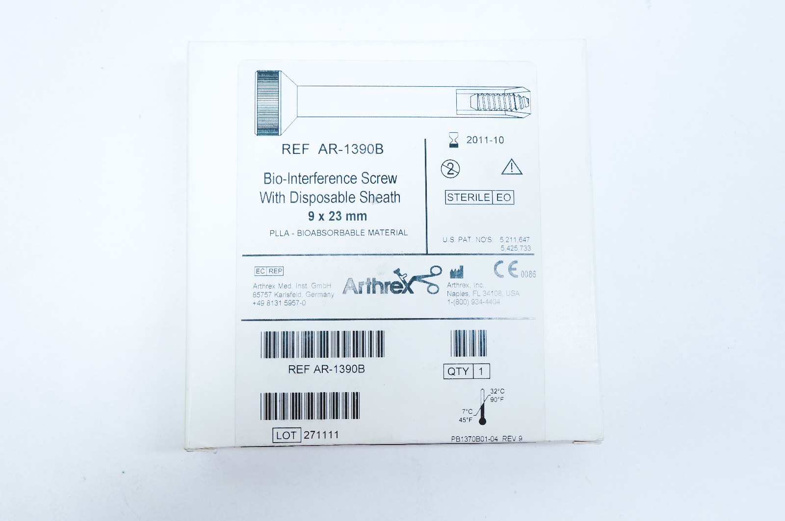 Arthrex AR-1390B Bio-Interference Screw With Disposable Sheath 9 x 23mm (x)