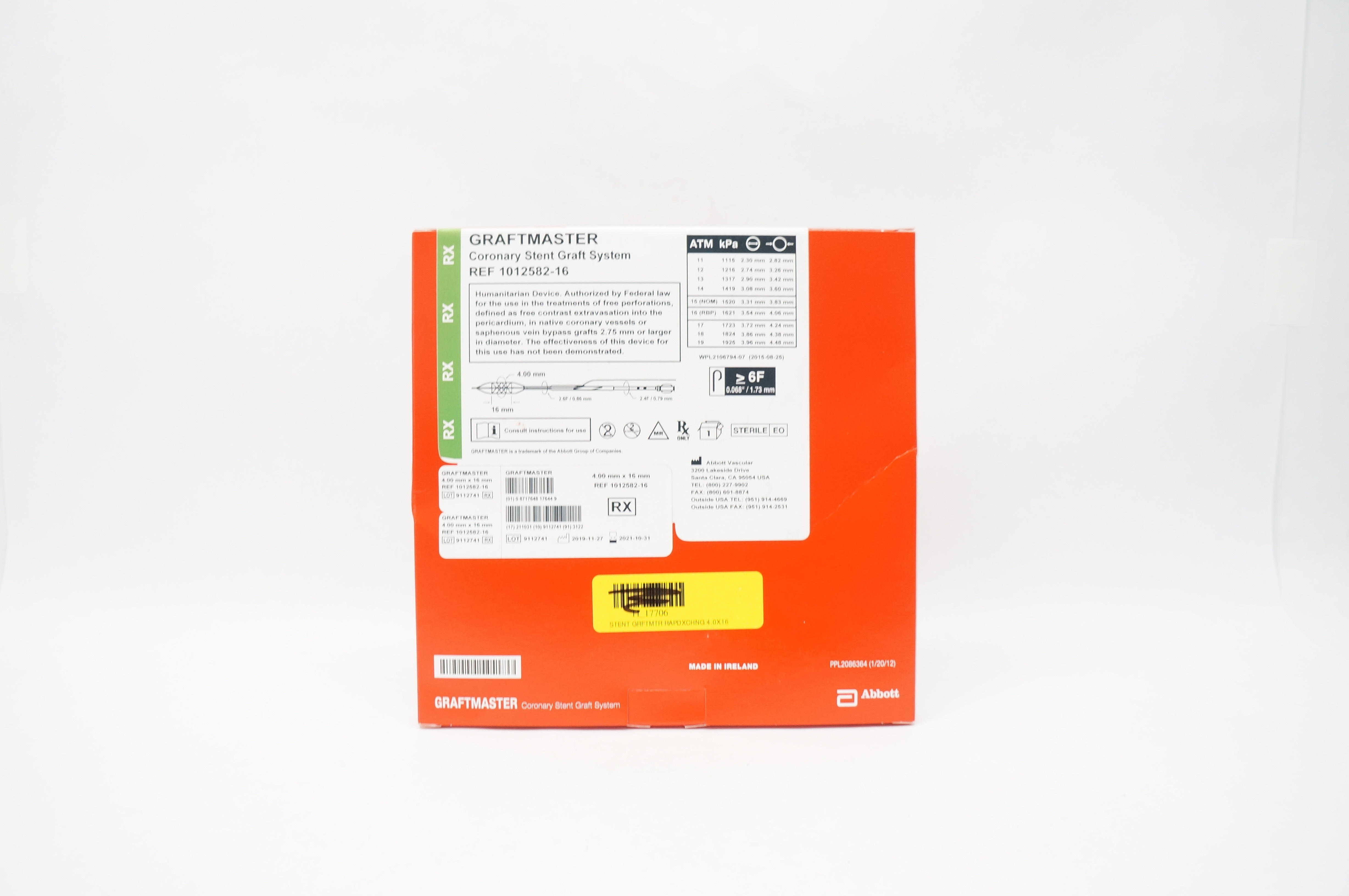 Abbott 1012582-16 GRAFTMASTER Coronary Stnt Graft System 6F 4mm x 16mm (x)