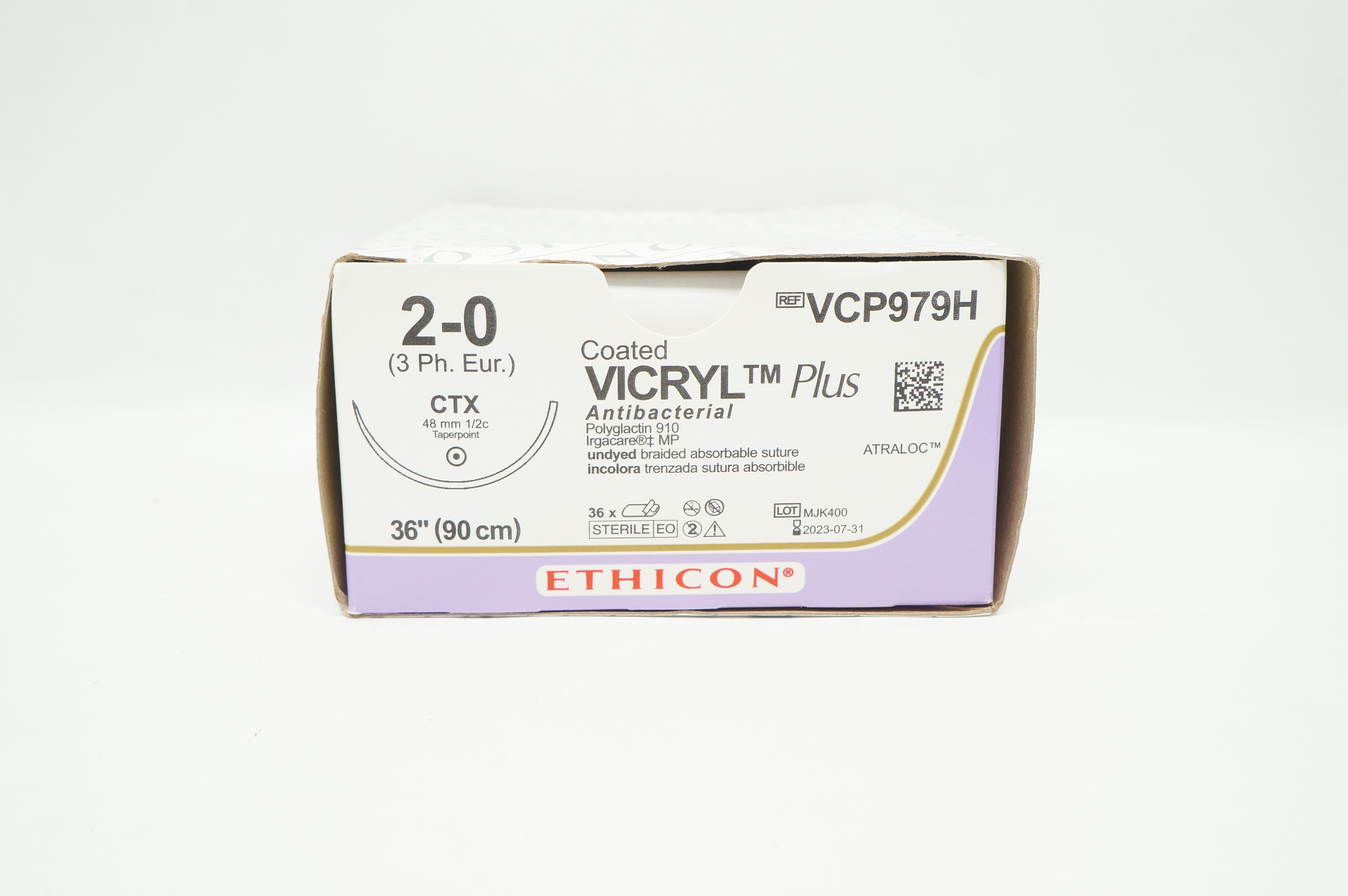 Ethicon VCP979H 2-0 VICRYL Plus CTX 48mm 1/2c 3 Taper 36inch - Box of 36