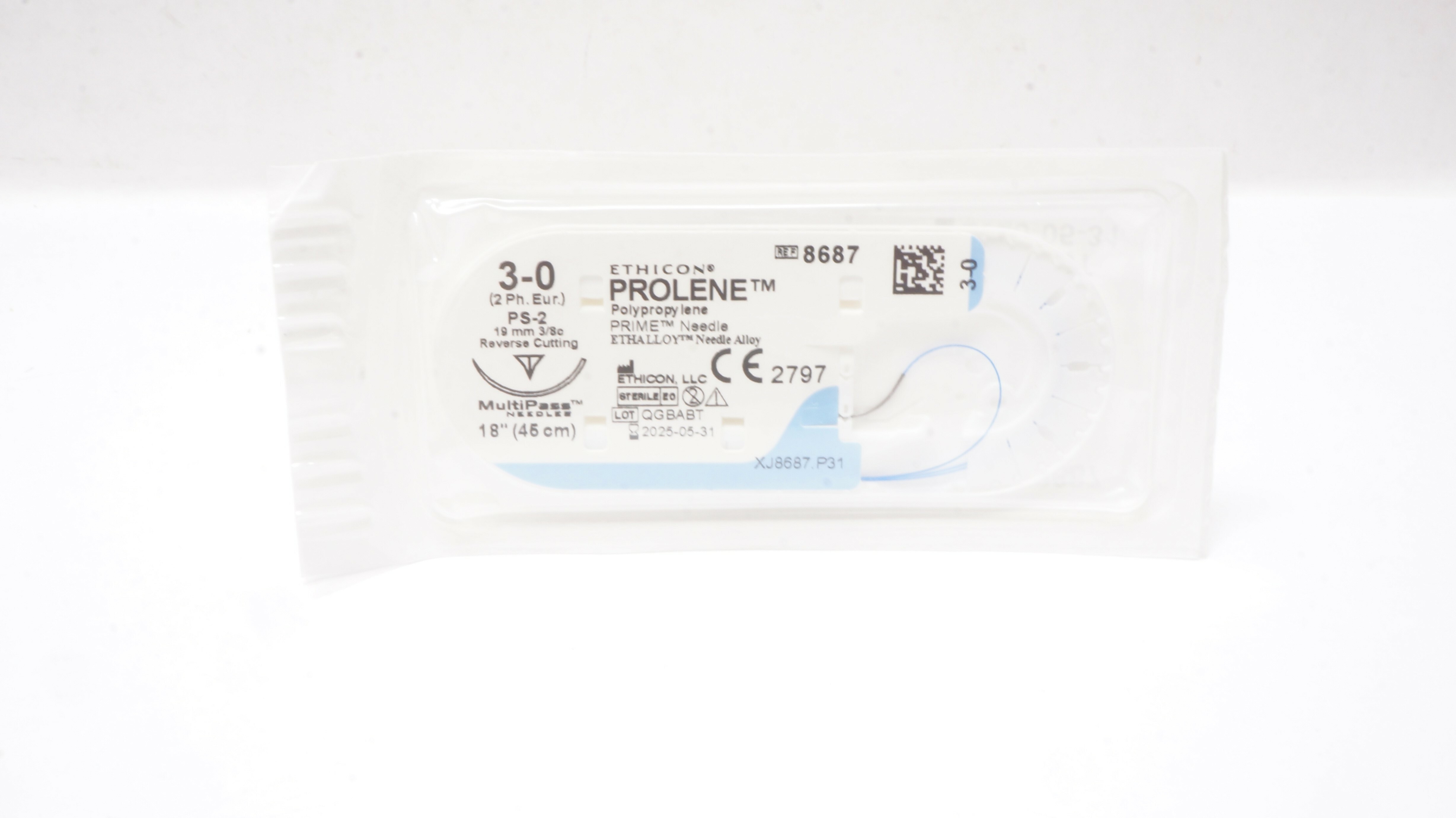 Ethicon 8687 3-0 Prolene Polypropylene PS-2 19mm 3/8c ReverseCutting, 18inch