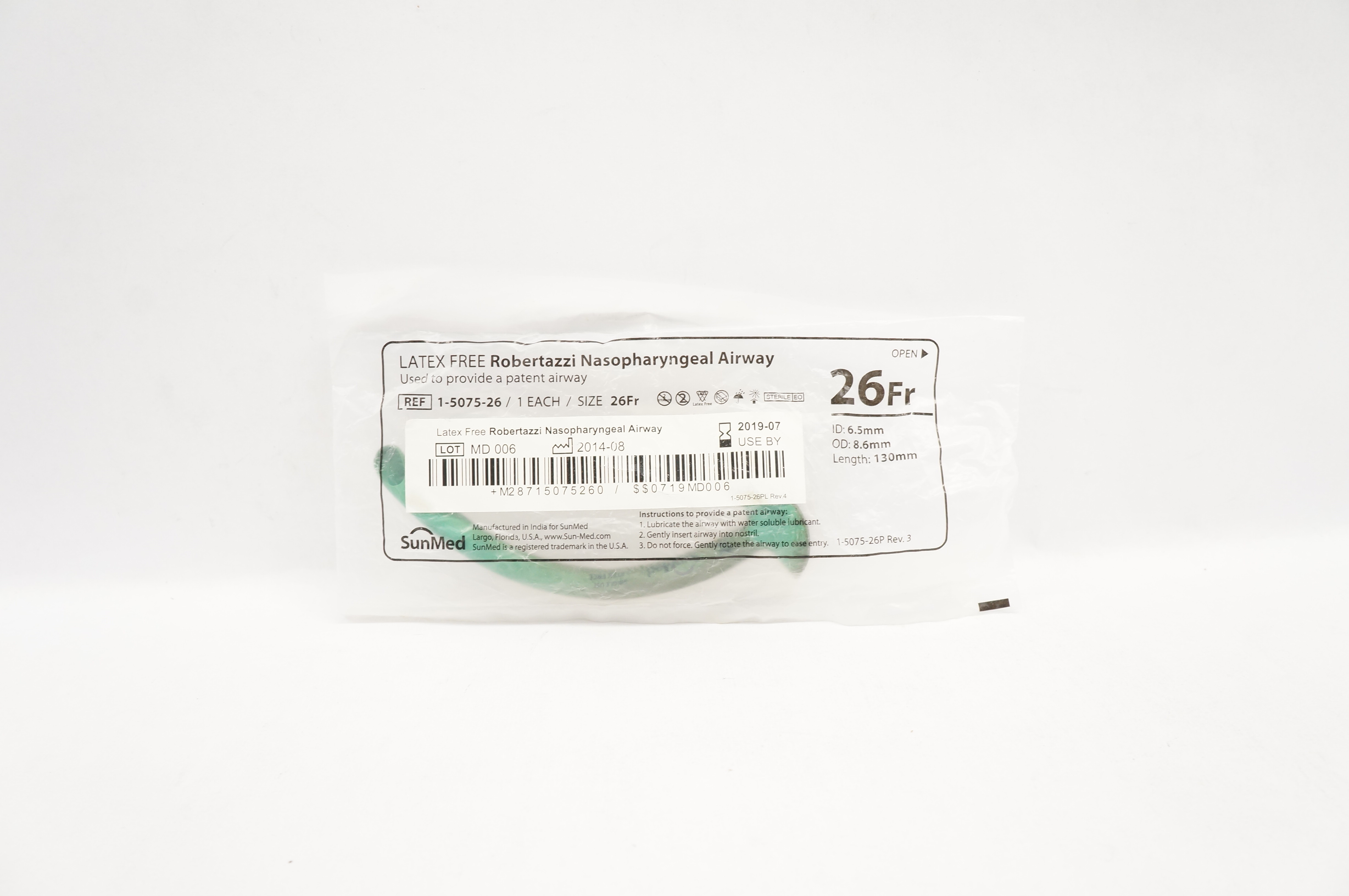 SunMed 1-5075-26 Robertazzi Nasopharyngeal Airway 26Fr. (x)