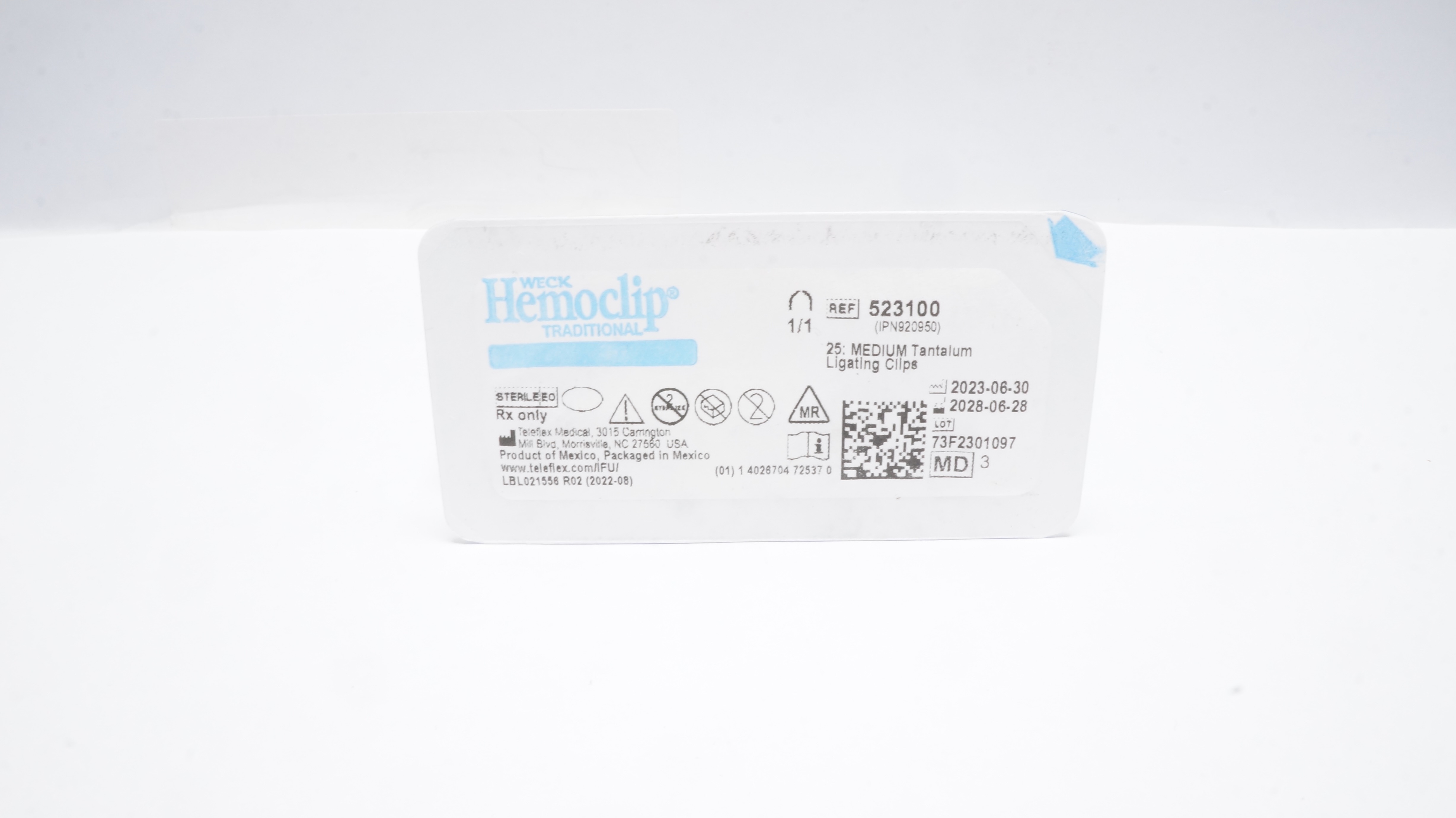 Teleflex 523100 Weck Hemoclip Traditional 1/1 Tantalum Ligating Clips M-Packof25