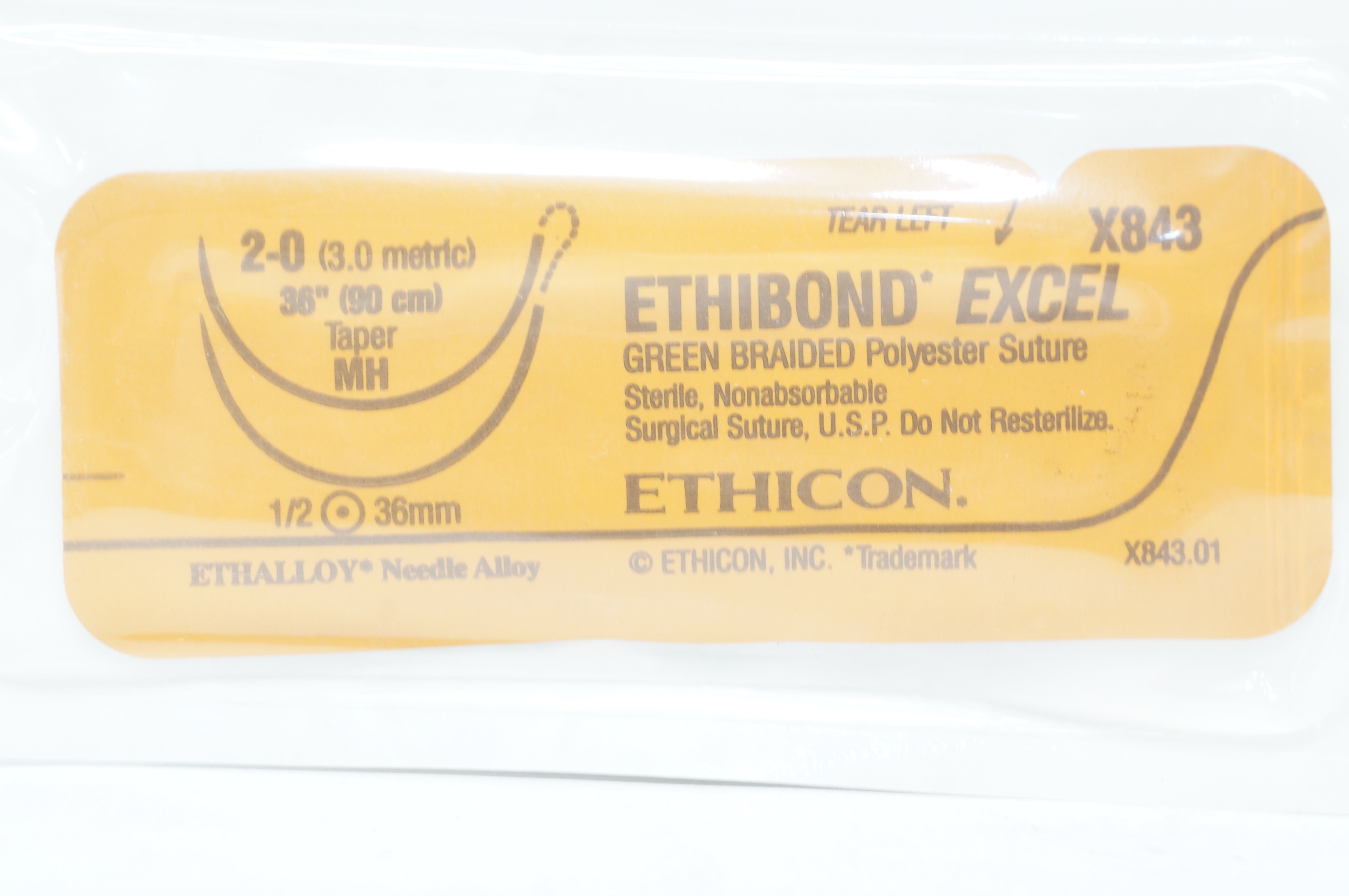 Ethicon X843 2-0 Ethibond Excel Polyester Stre MH 36mm 1/2c Taper 30 inch (x)