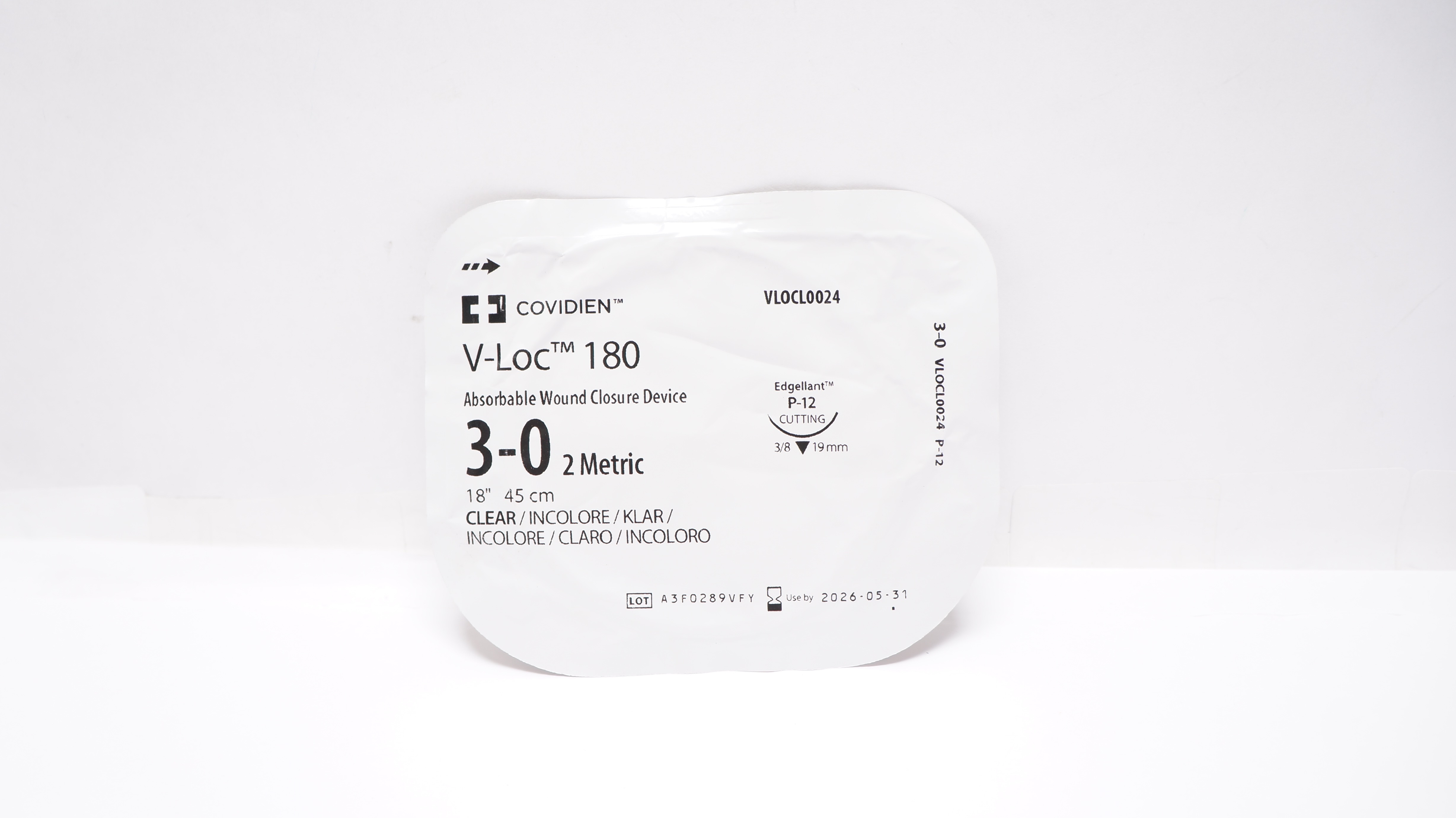 Covidien VLOCL0024 3-0 V-Loc 180 Wound Closure, P-12 Cutting 3/8c 19mm, 18inch