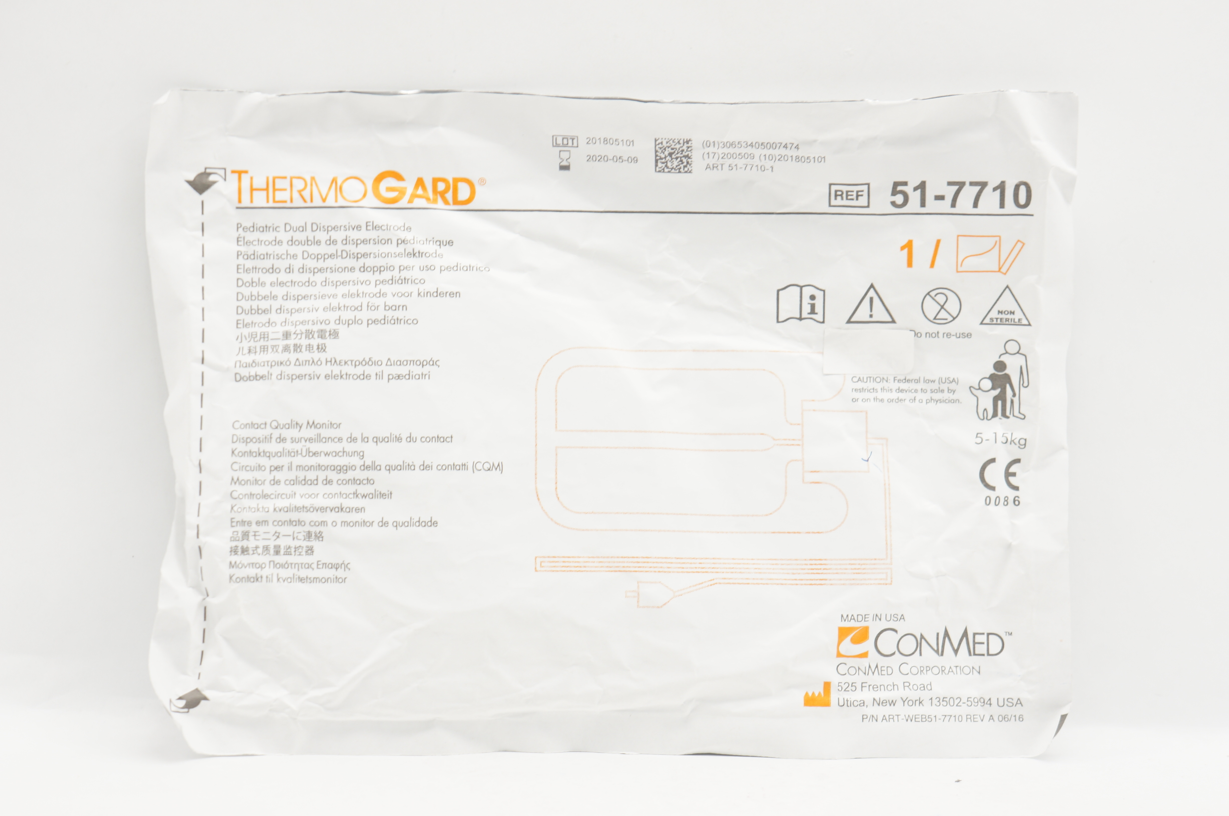 ConMed 51-7710 Thermo Gard Pediatric Dual Dispersive Electrode 5-15kg (x)