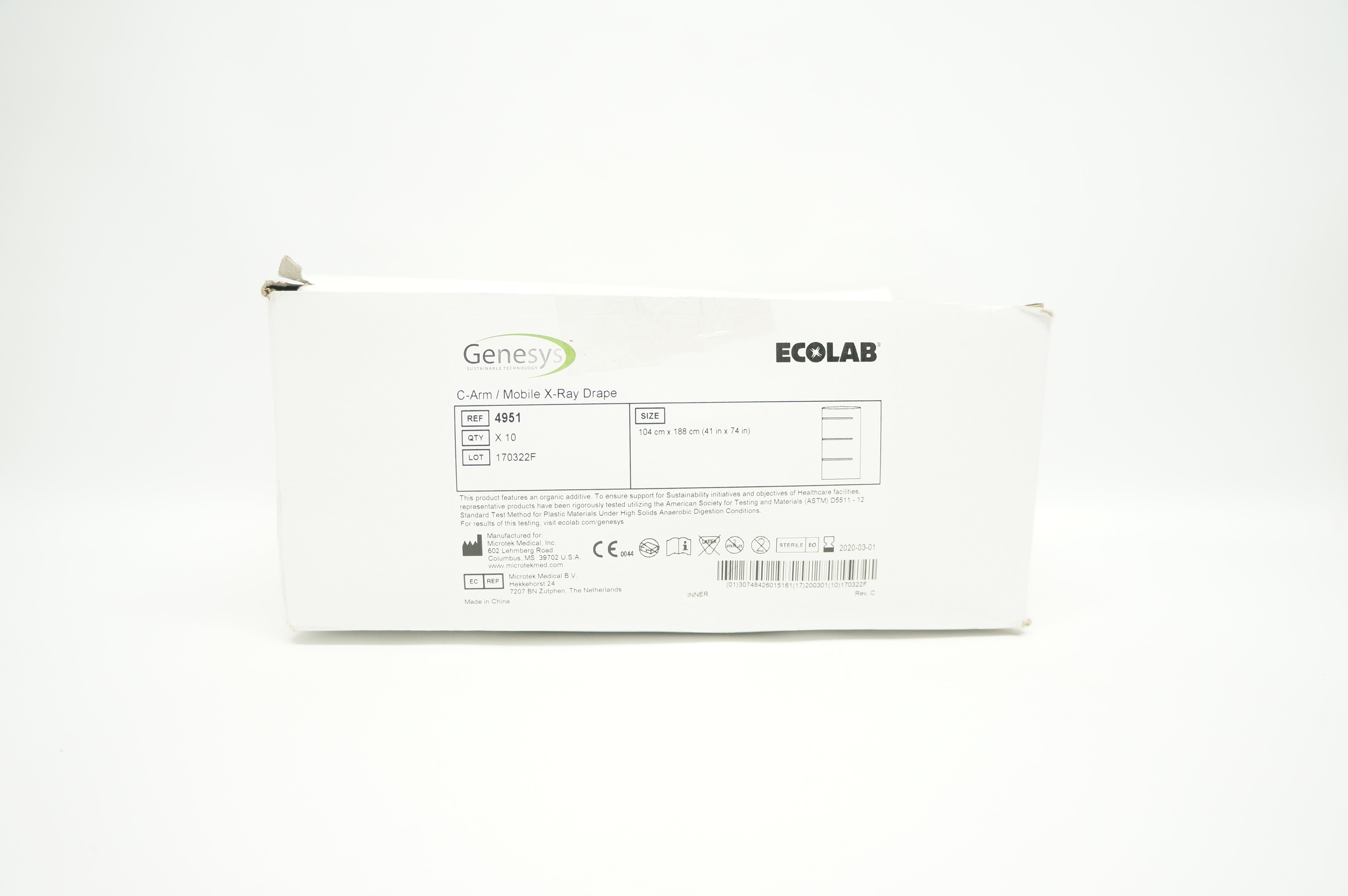 Microtek 4951 Genesys Ecolab C-Arm/Mobile X-Ray Drape 41x 74inch (x) - Box of 10