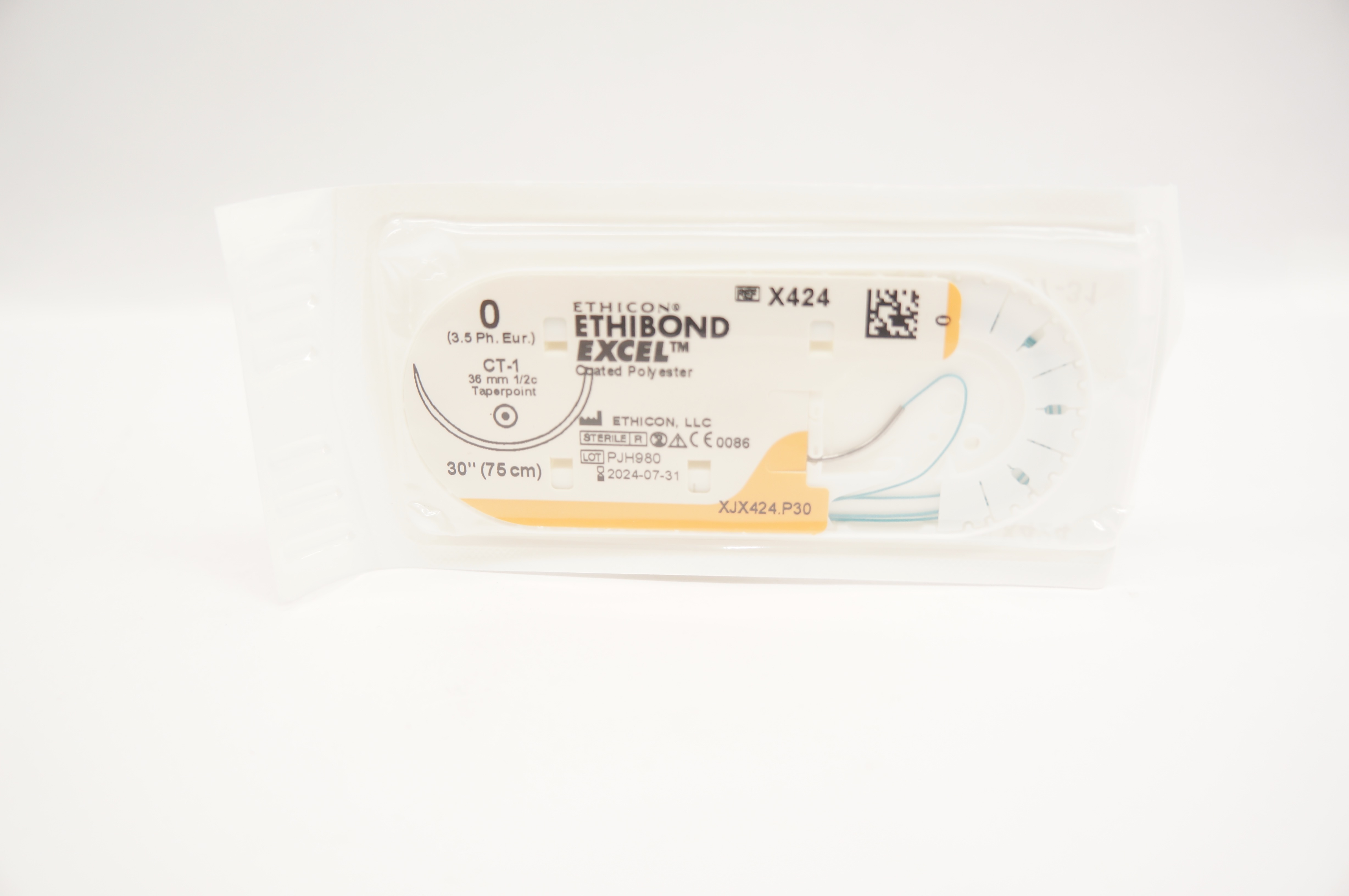 Ethicon X424 0 ETHIBOND EXCEL Coated Polyester CT-1 36mm 1/2c Taper 30inch