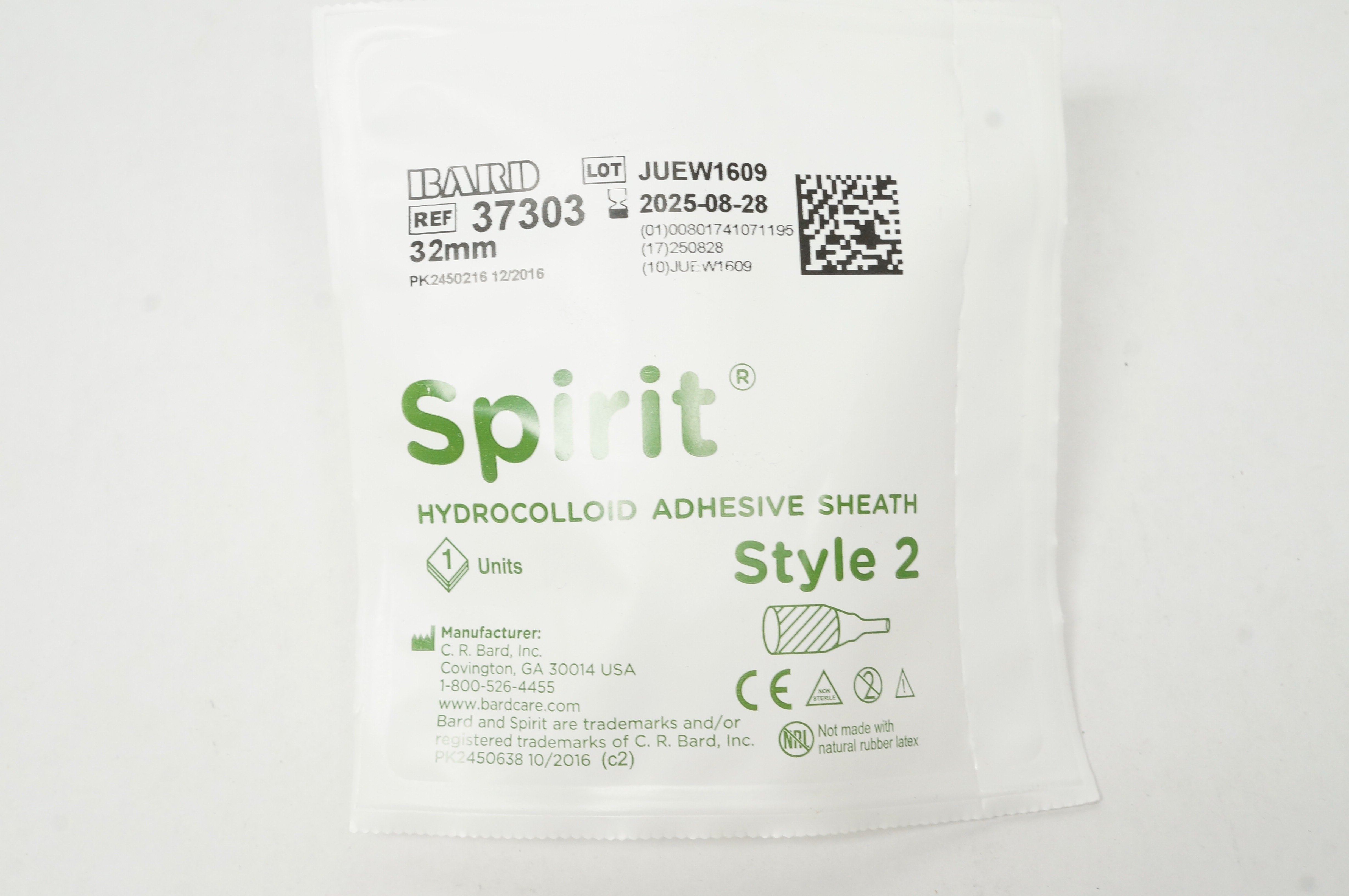 Bard 37303 Spirit Hydrocolloid Adhesive Sheath Style 2, 32mm