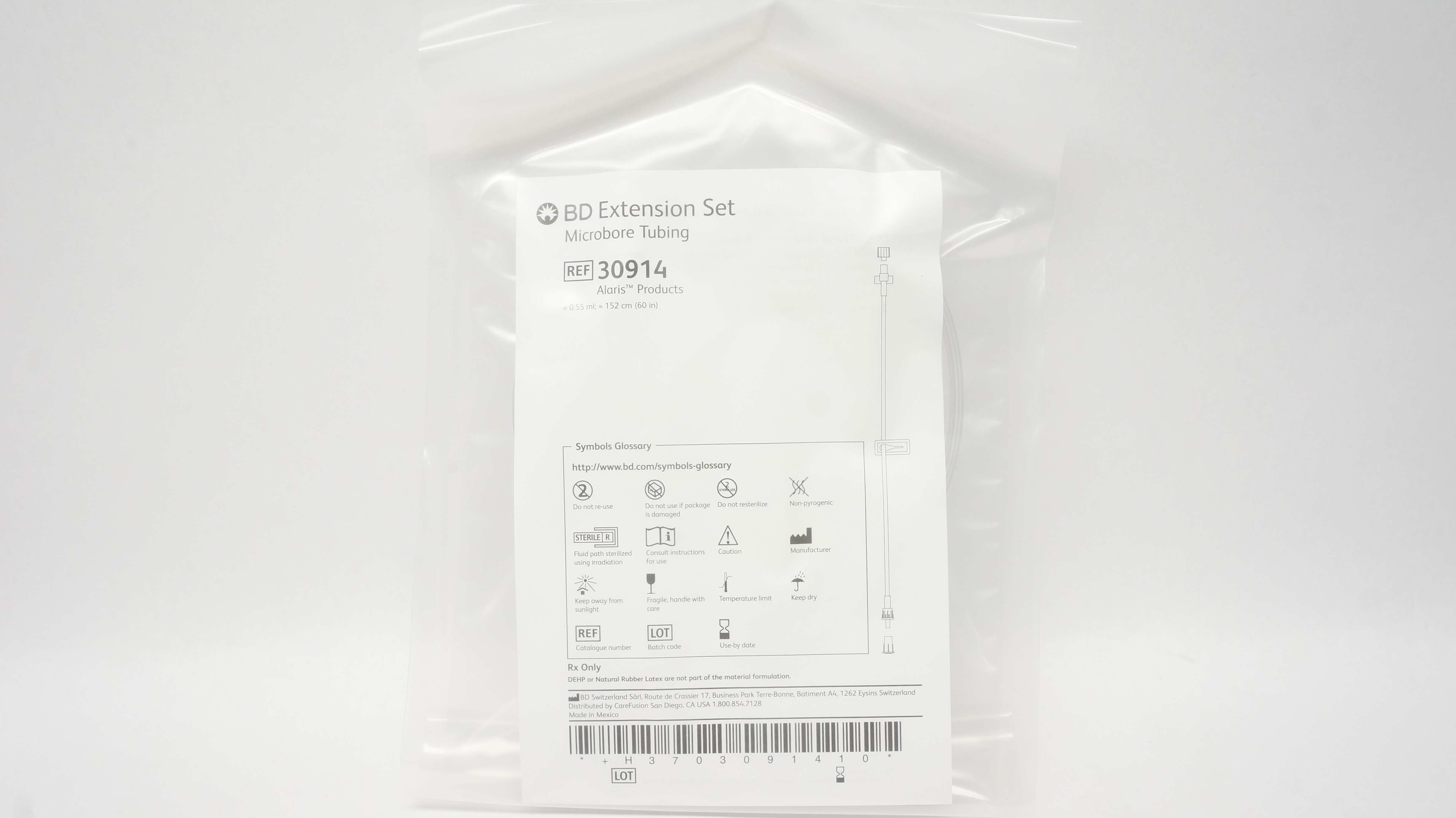 CareFusion 30914 Extension Set Microbore Tubing 60inch x 0.55mL