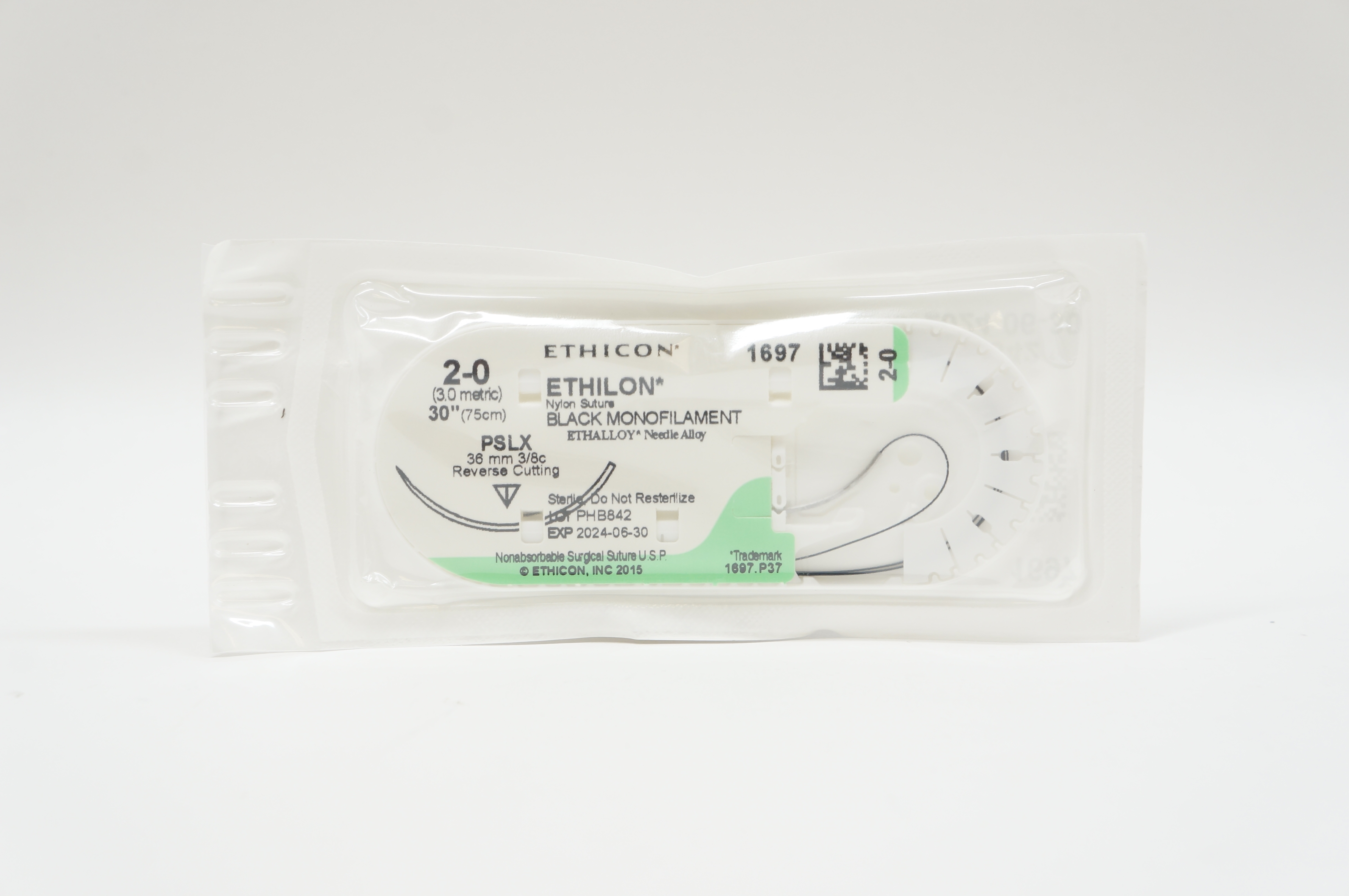Ethicon 1697 2-0 ETHILON, PSLX, 36mm 3/8c Reverse Cutting, 30inch