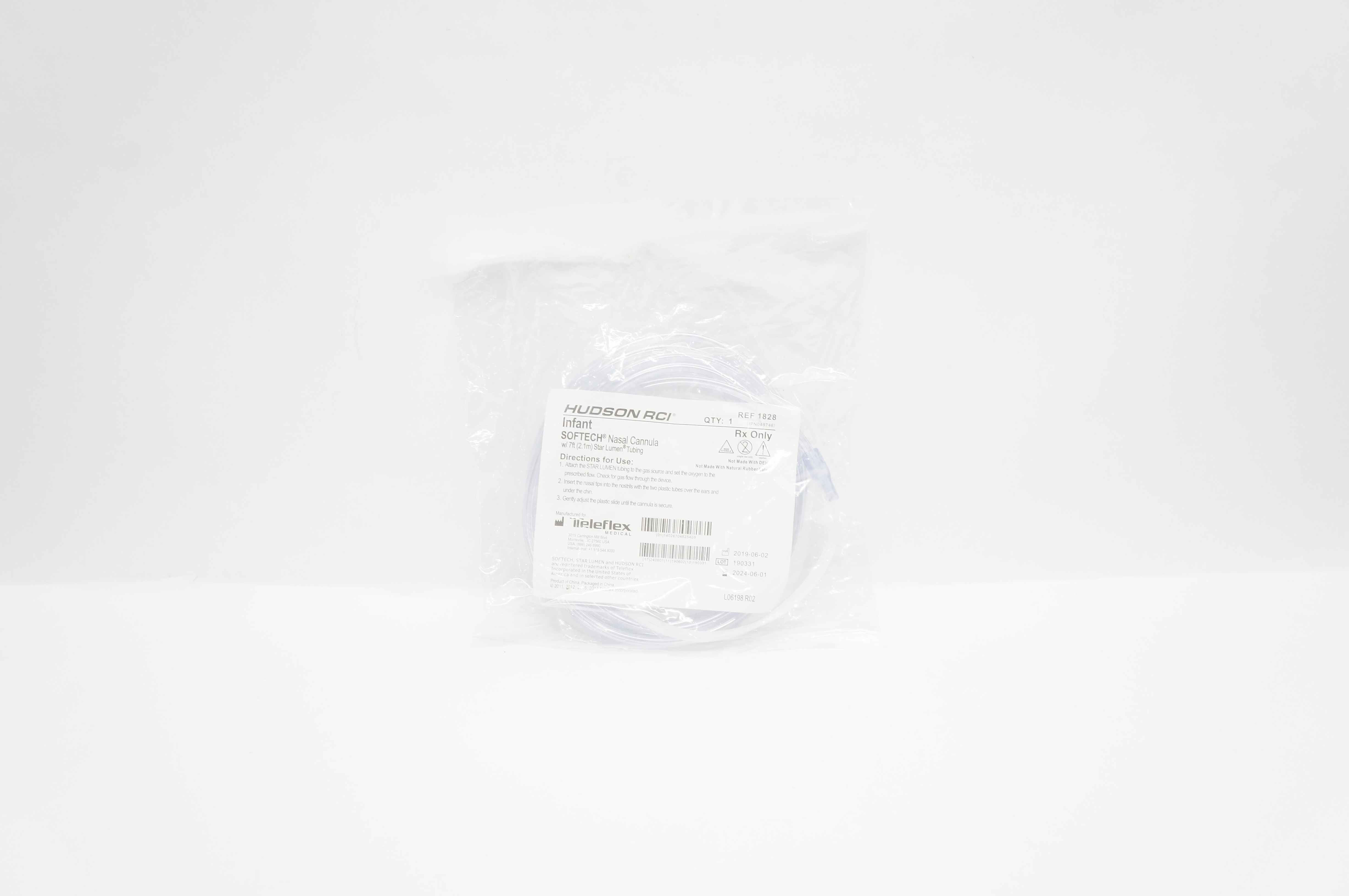 Teleflex 1828 Hudson RCI Infant Softech Nasal Cannula w/Star Lumen Tubing 7ft.